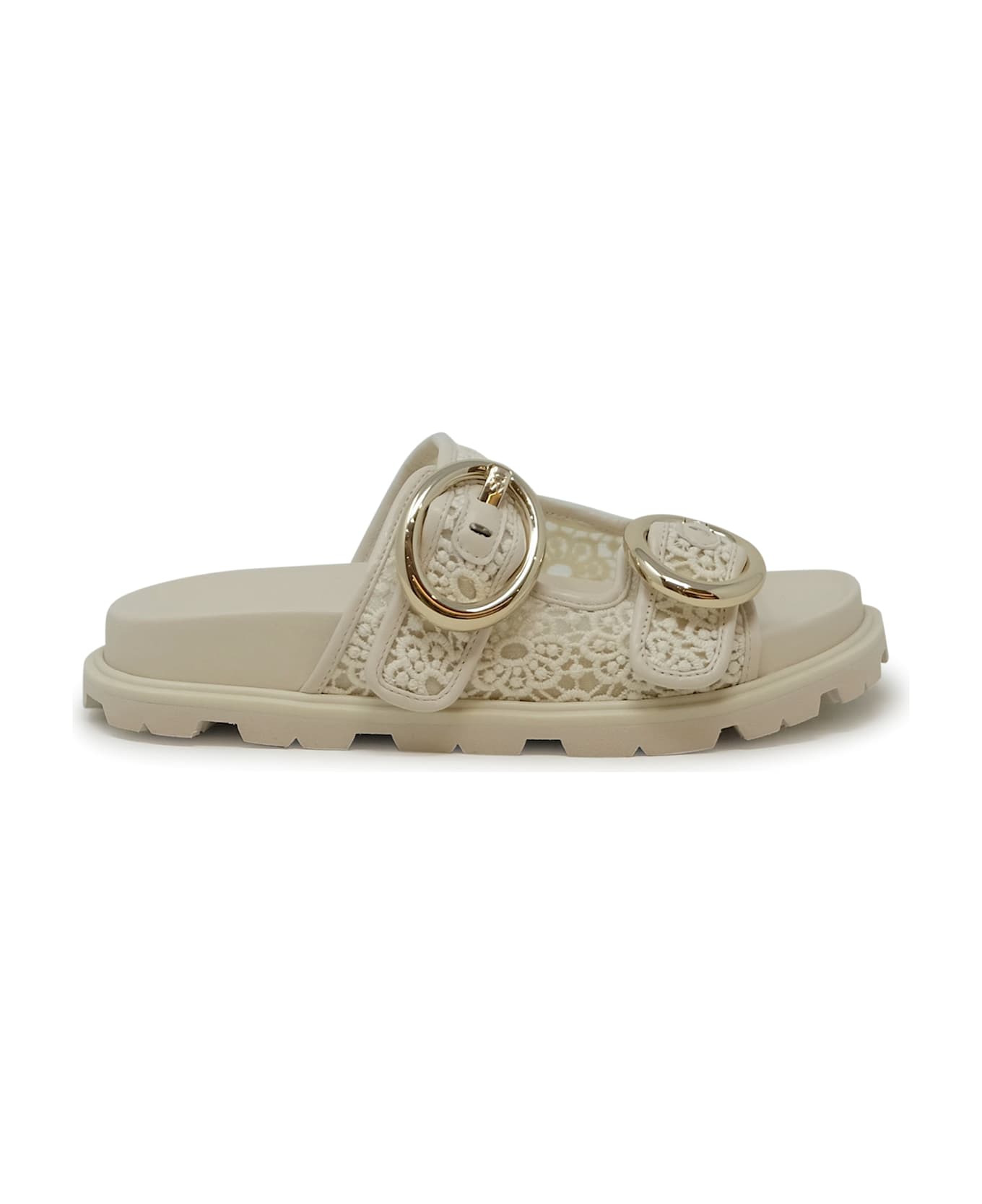 Stuart Weitzman Sk758 Ivory Lace Benni Sport Slide Sandals - IVORY