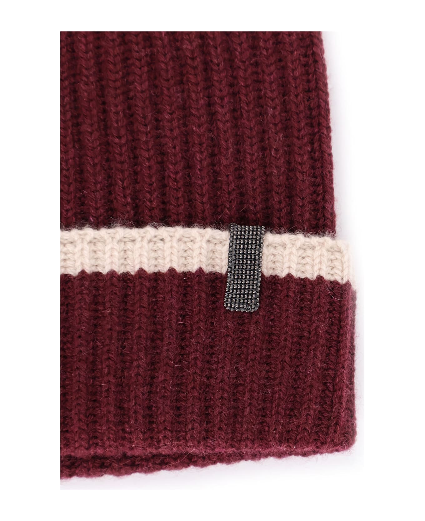 Brunello Cucinelli Cashmere Hat With Monili Detail - AMARANTO+BEIGE