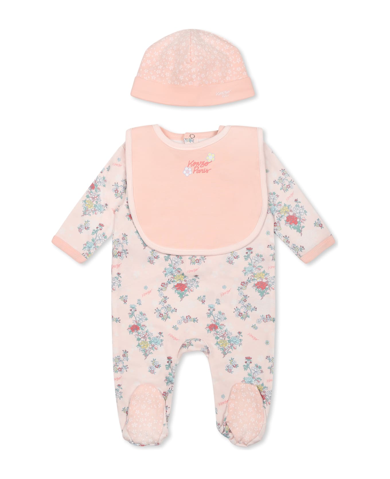 Kenzo Kids Pink Babygrow Set For Baby Girl With Floral Print - Pink