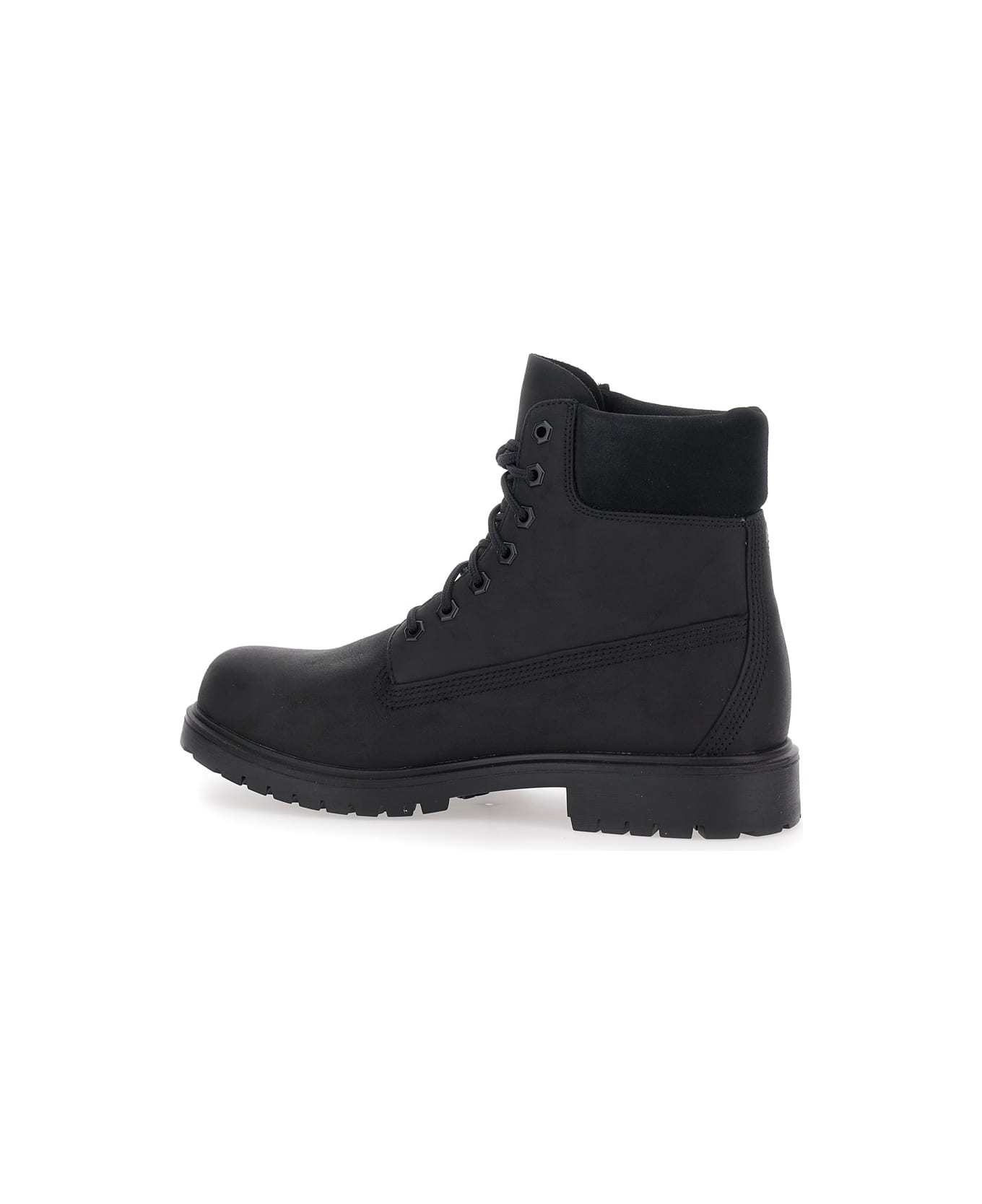 Timberland Black Boots With Logo Plate In Leather Man - Black