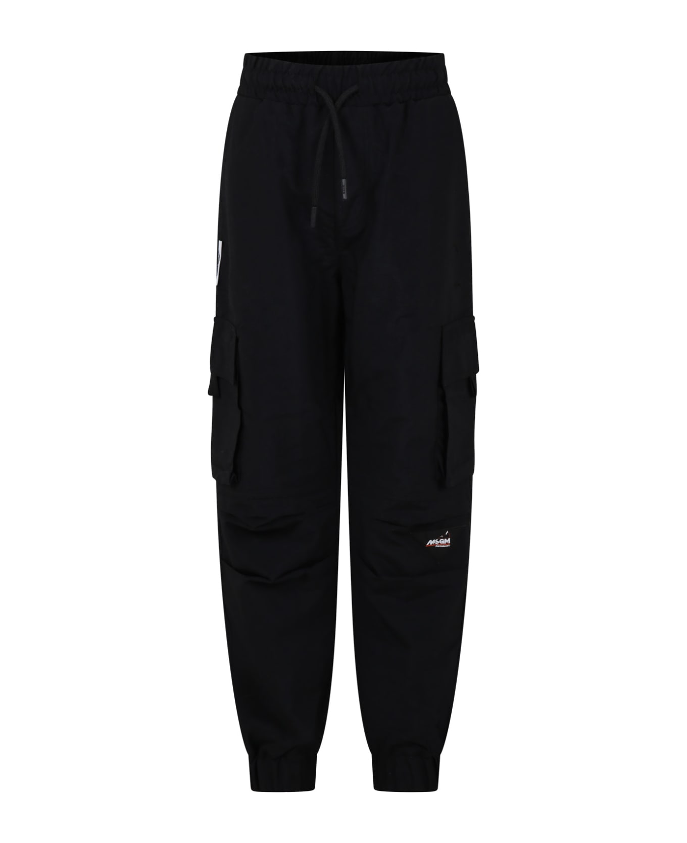 MSGM Black Cargo Trousers For Boy With Logo - Black ボトムス