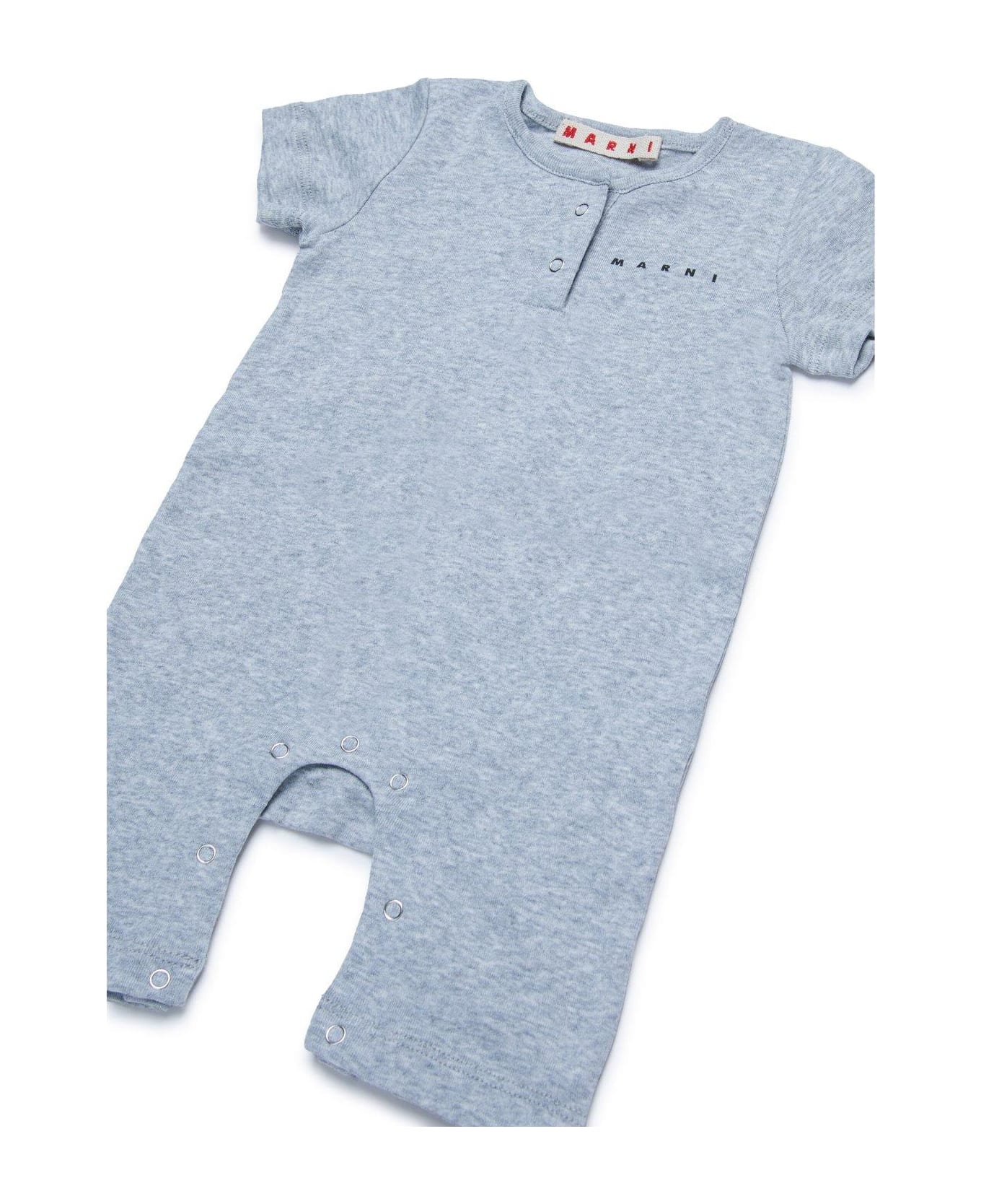 Marni Logo Embroidered Short-sleeved Jumpsuit - Clear Blue