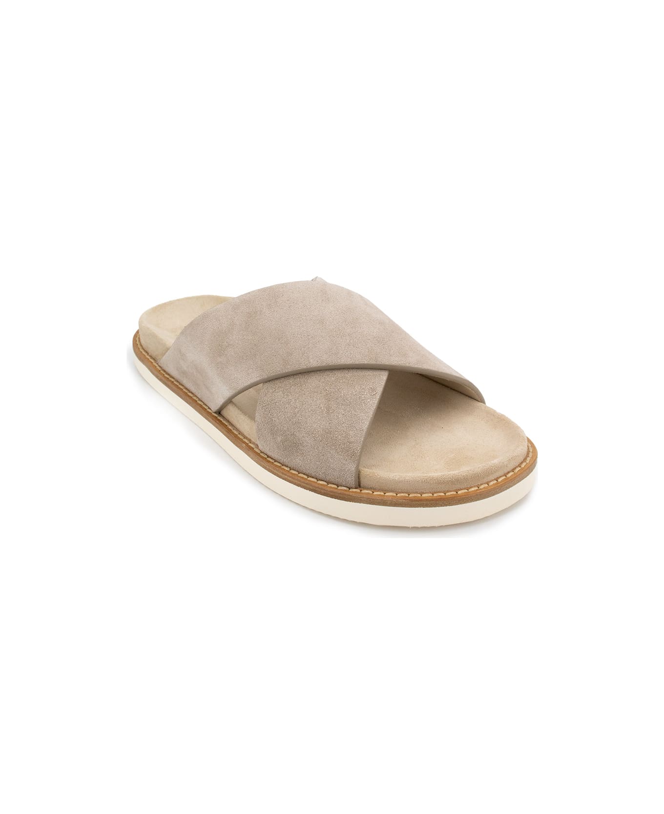 Brunello Cucinelli Washed Suede Slides - MARRONE CHIARO