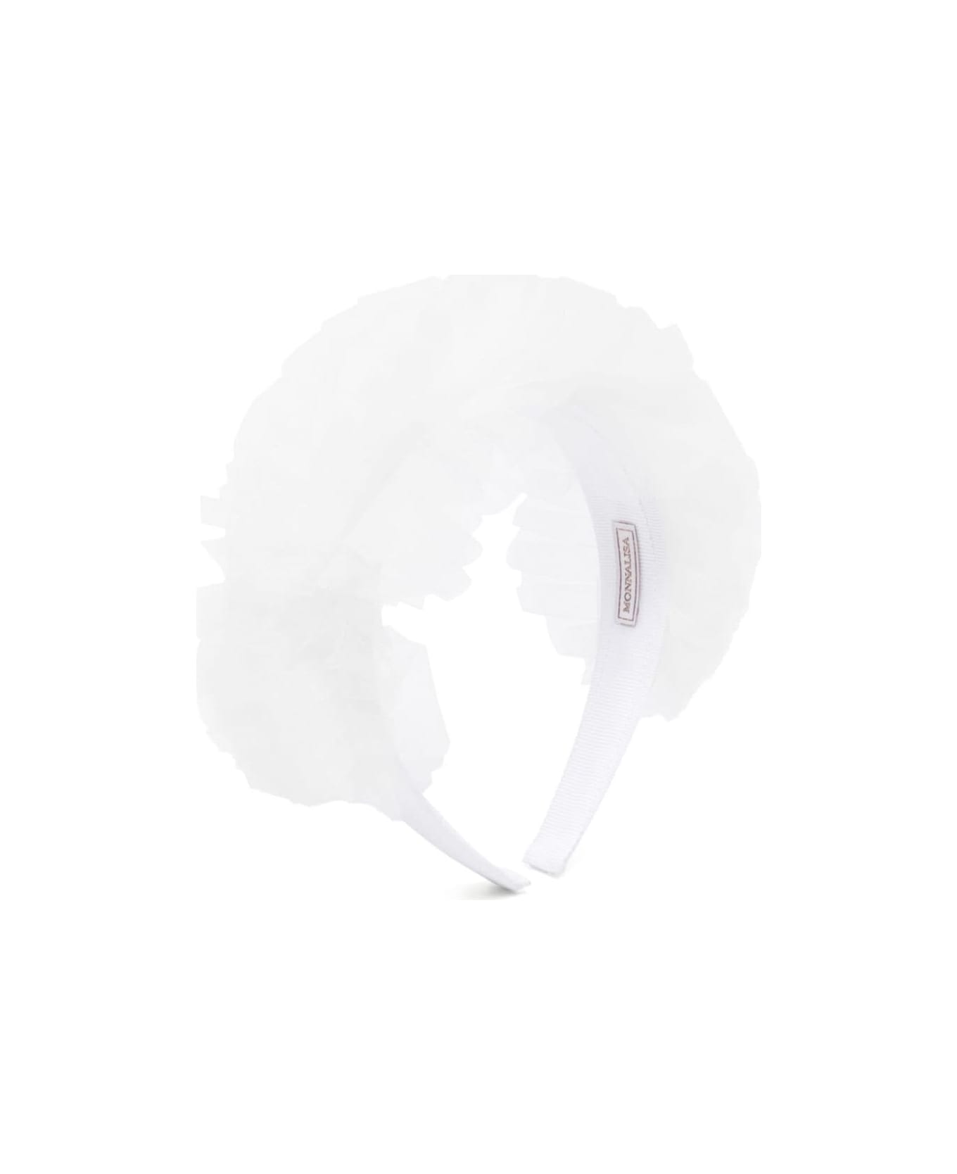 Monnalisa White Headband With Tulle Frill In Techno Fabric Girl - White アクセサリー＆ギフト