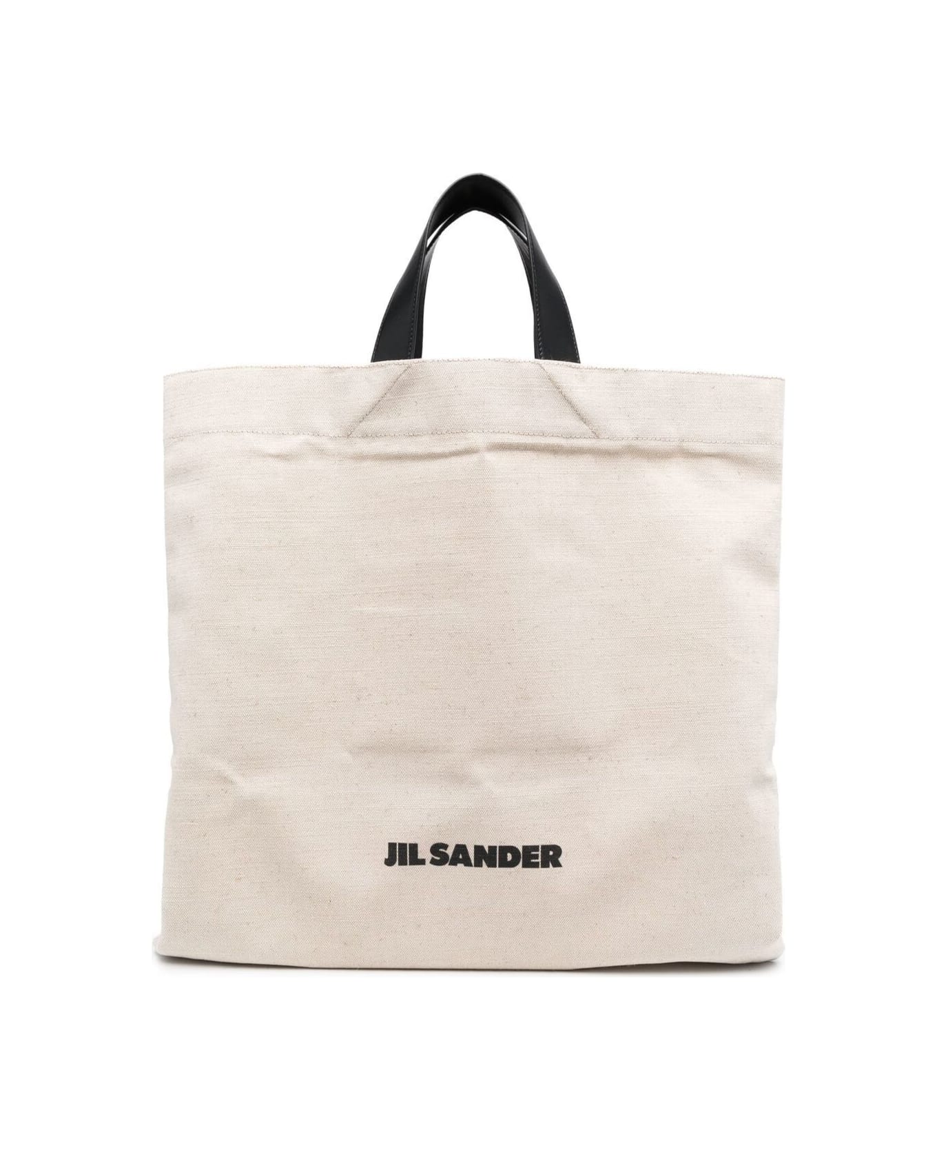 Jil Sander White Tote Bag With Logo Print In Canvas Man - Beige