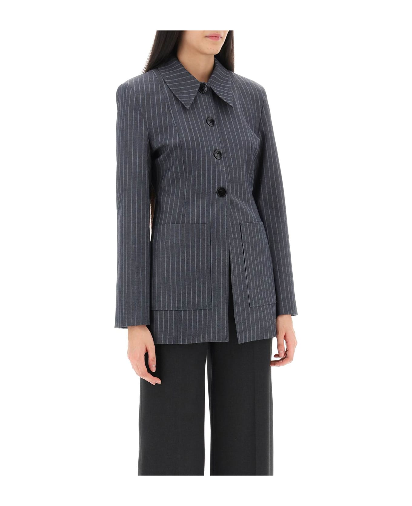 Ganni Jacket With Stripe Pattern - GRAY PINSTRIPE (Grey) ジャケット