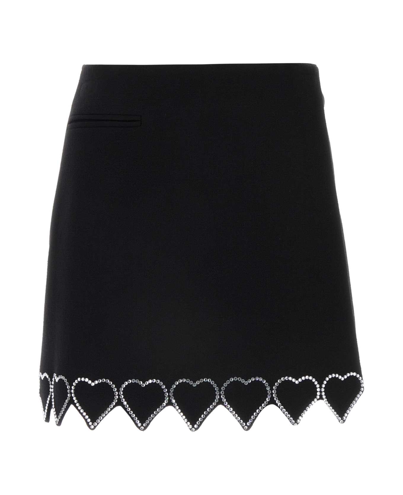Mach & Mach Black Wool Mini Skirt - BLACK