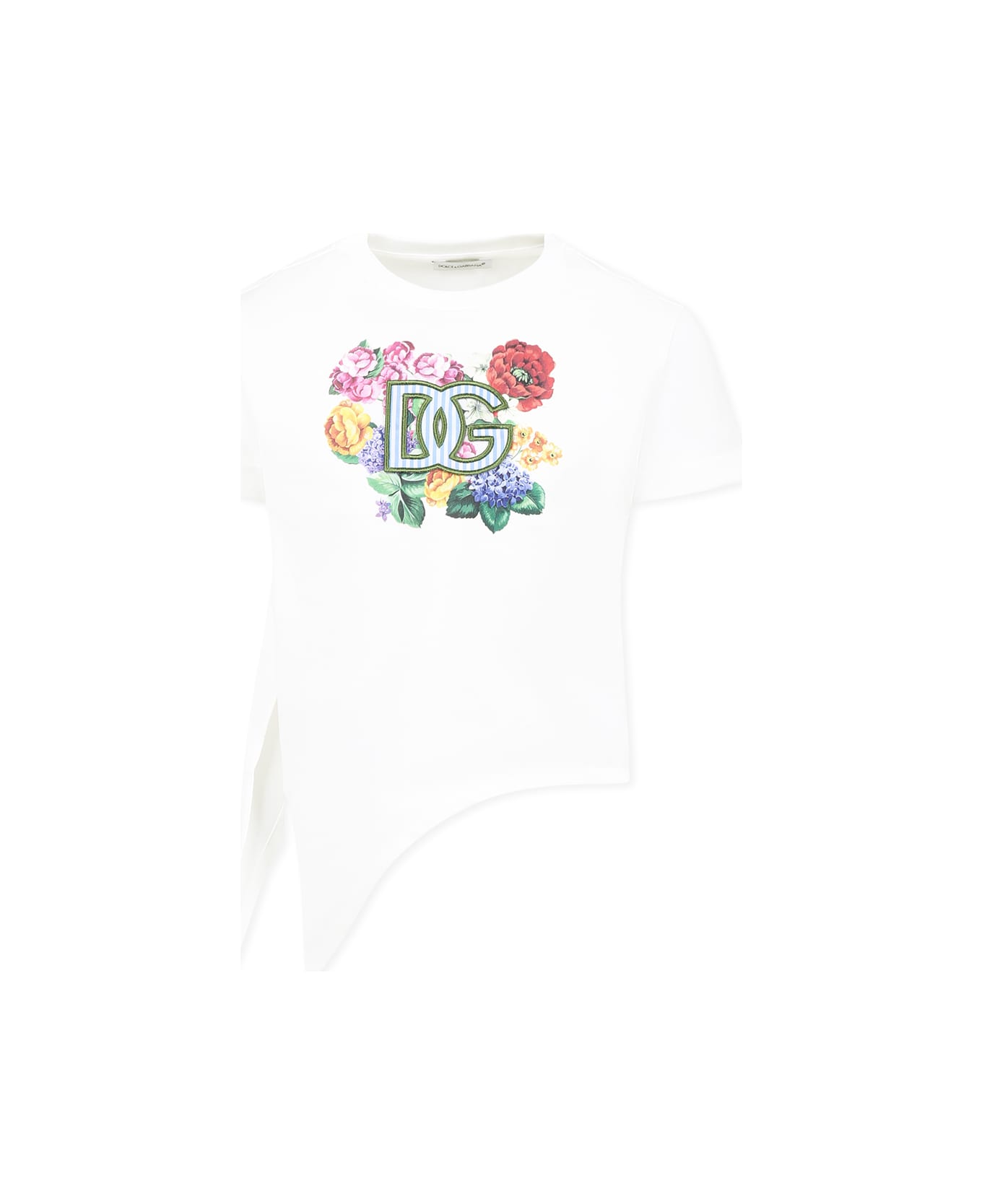Dolce 
Gabbana White T-shirt For Girl With Logo And Flowers - White