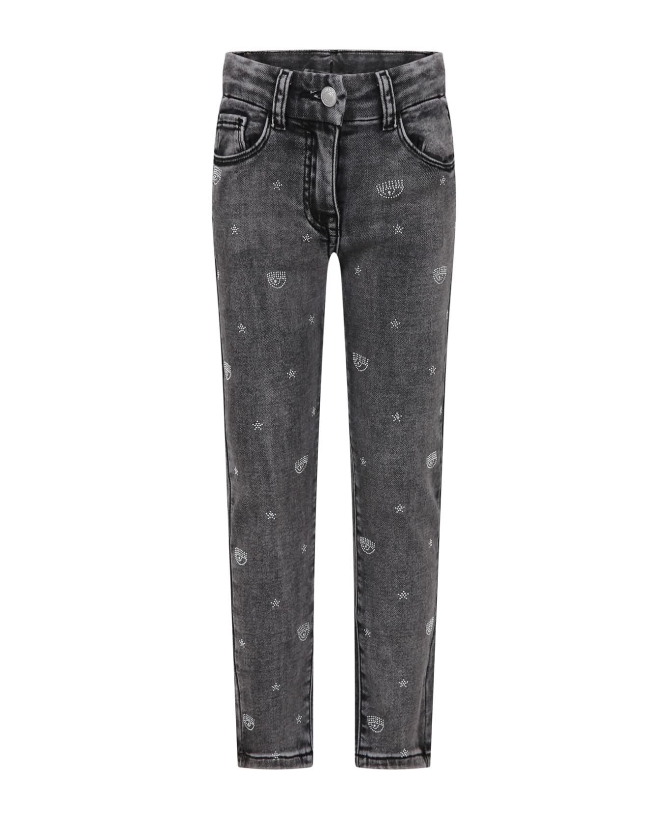 Chiara Ferragni Black Jeans For Girl With Eyestar - Black ボトムス
