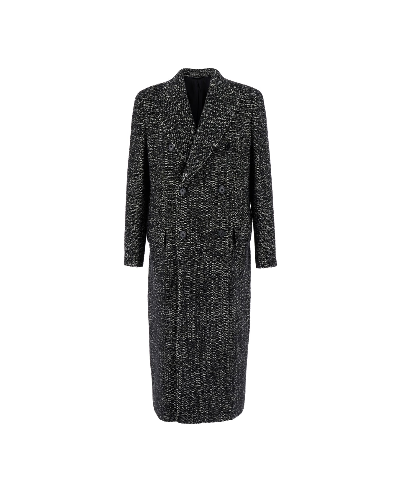 Dolce 
Gabbana Grey Double-breasted Coat With Classic Lapels In Wool Man - Grey