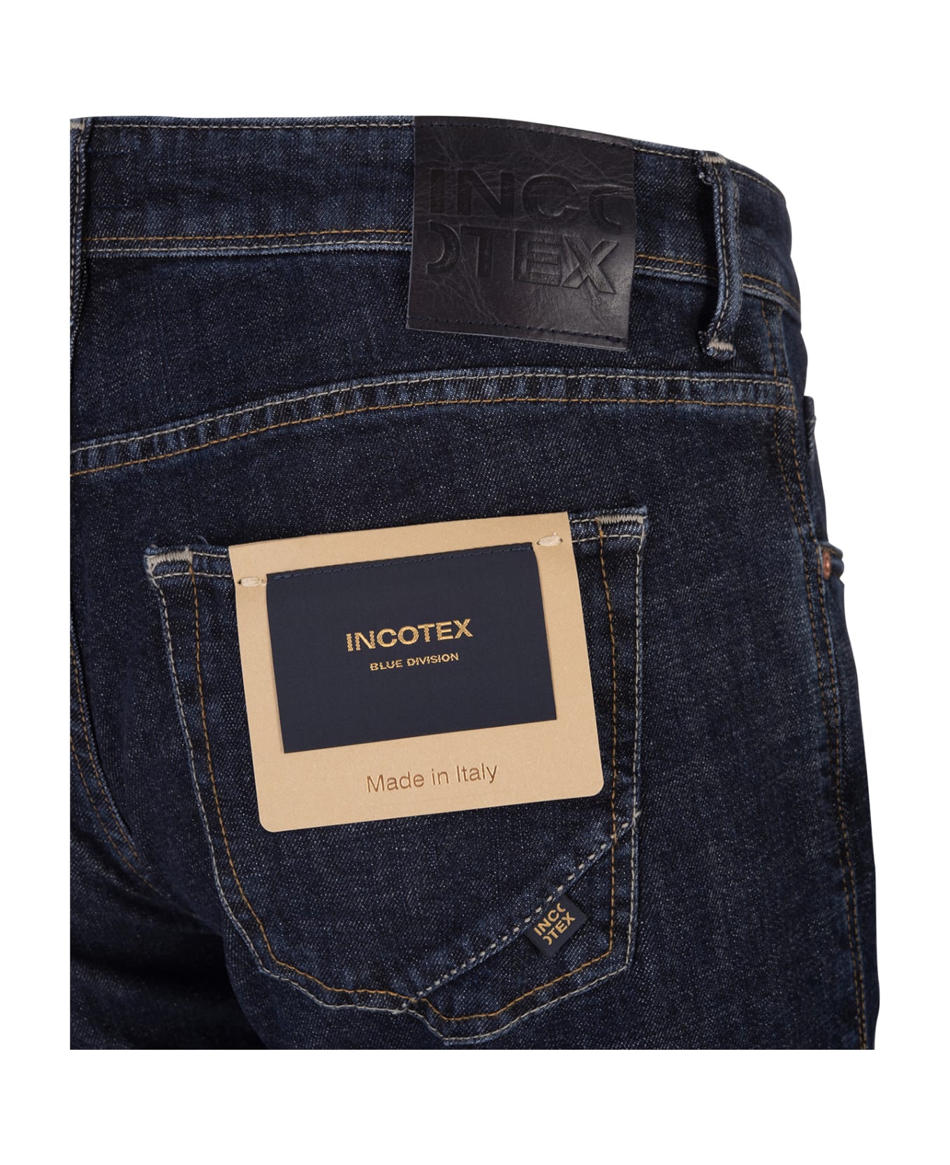 Incotex Man Straight Leg Jeans In Indigo Blue Denim - Wash