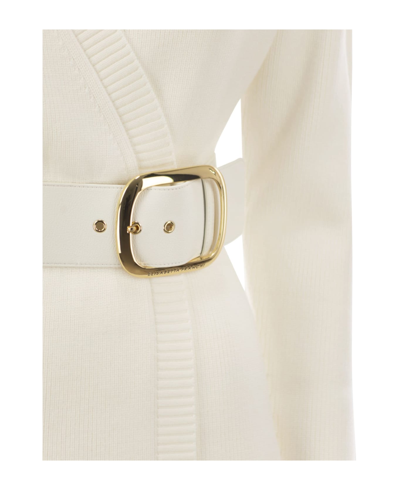 Elisabetta Franchi Viscose Manteau Dress With Maxi Buckle - Ivory