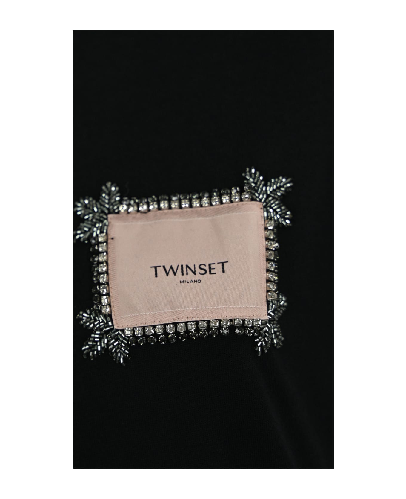TwinSet T-shirt With Label And Rhinestones - Black