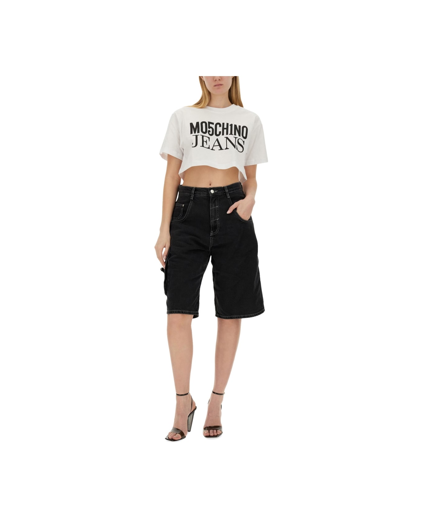 M05CH1N0 Jeans Cropped T-shirt - WHITE