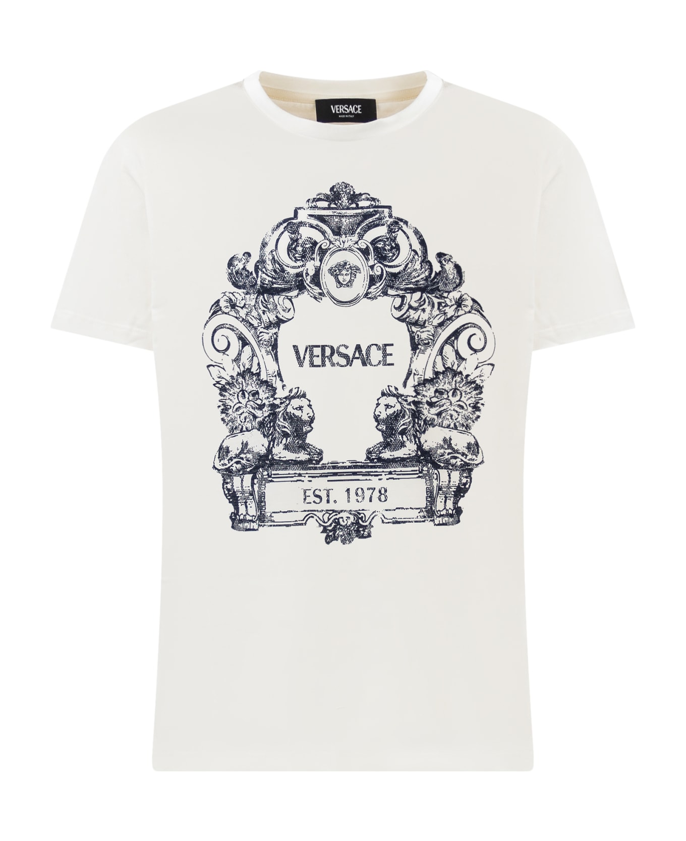 Young Versace T-shirt With Logo - BIANCO-NAVY