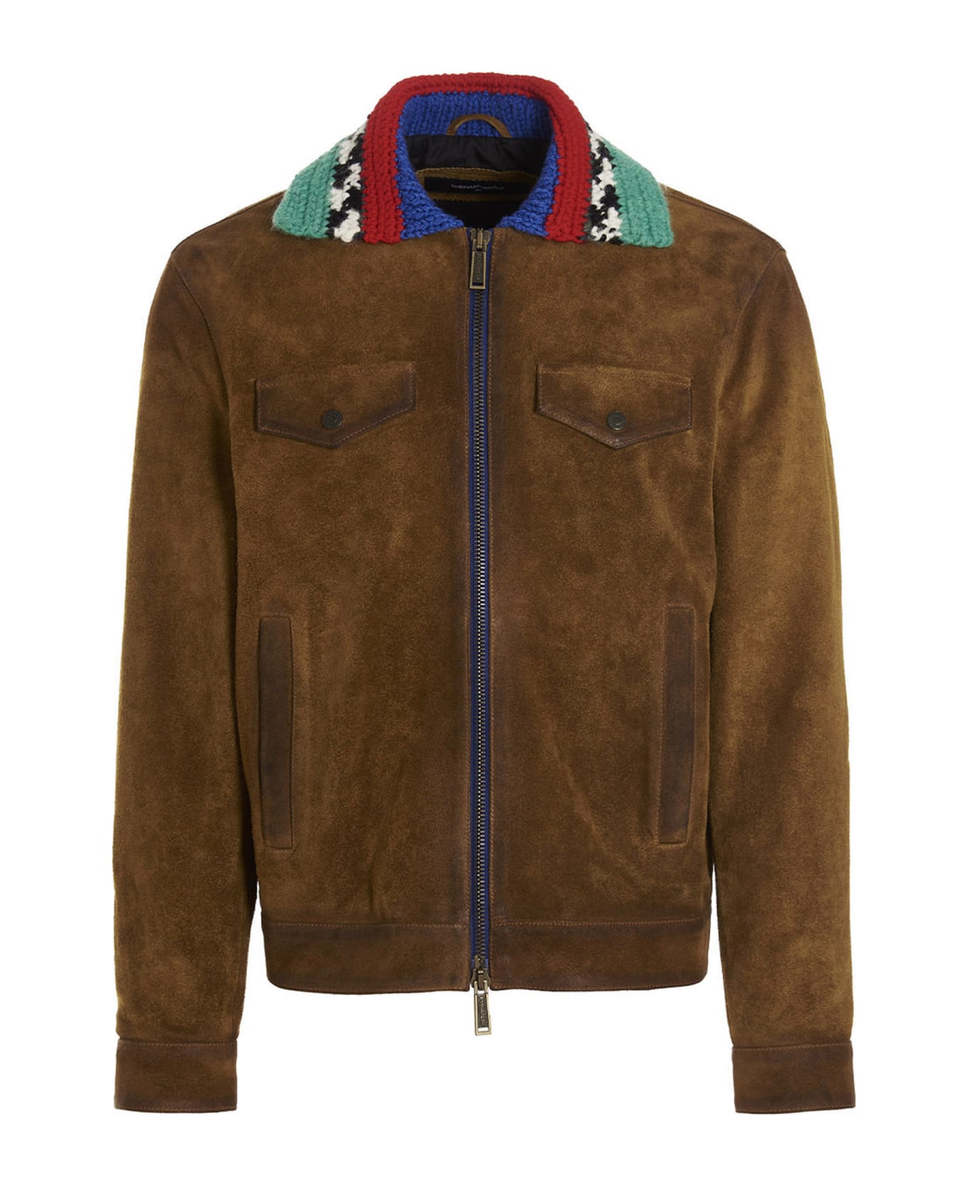 Dsquared2 Knit Collar Suede Jacket - Brown