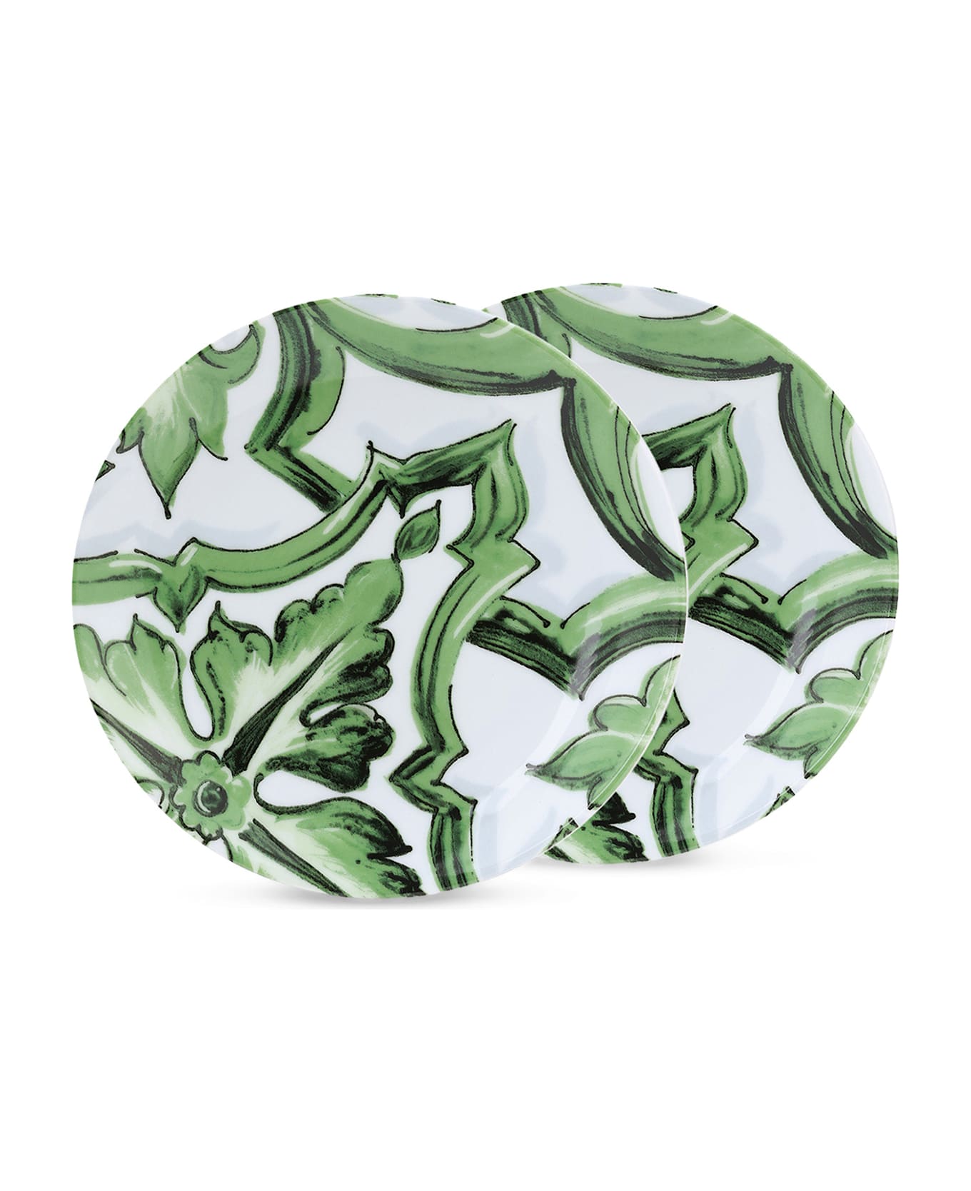 Dolce & Gabbana Set 2 Piatti Pane Maiolica Verde - Bianco e Verde