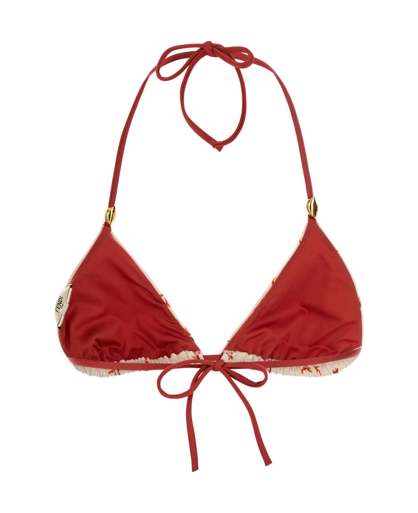Fendi Printed Stretch Nylon Bikini Top - OFFWHITE+MARSALA