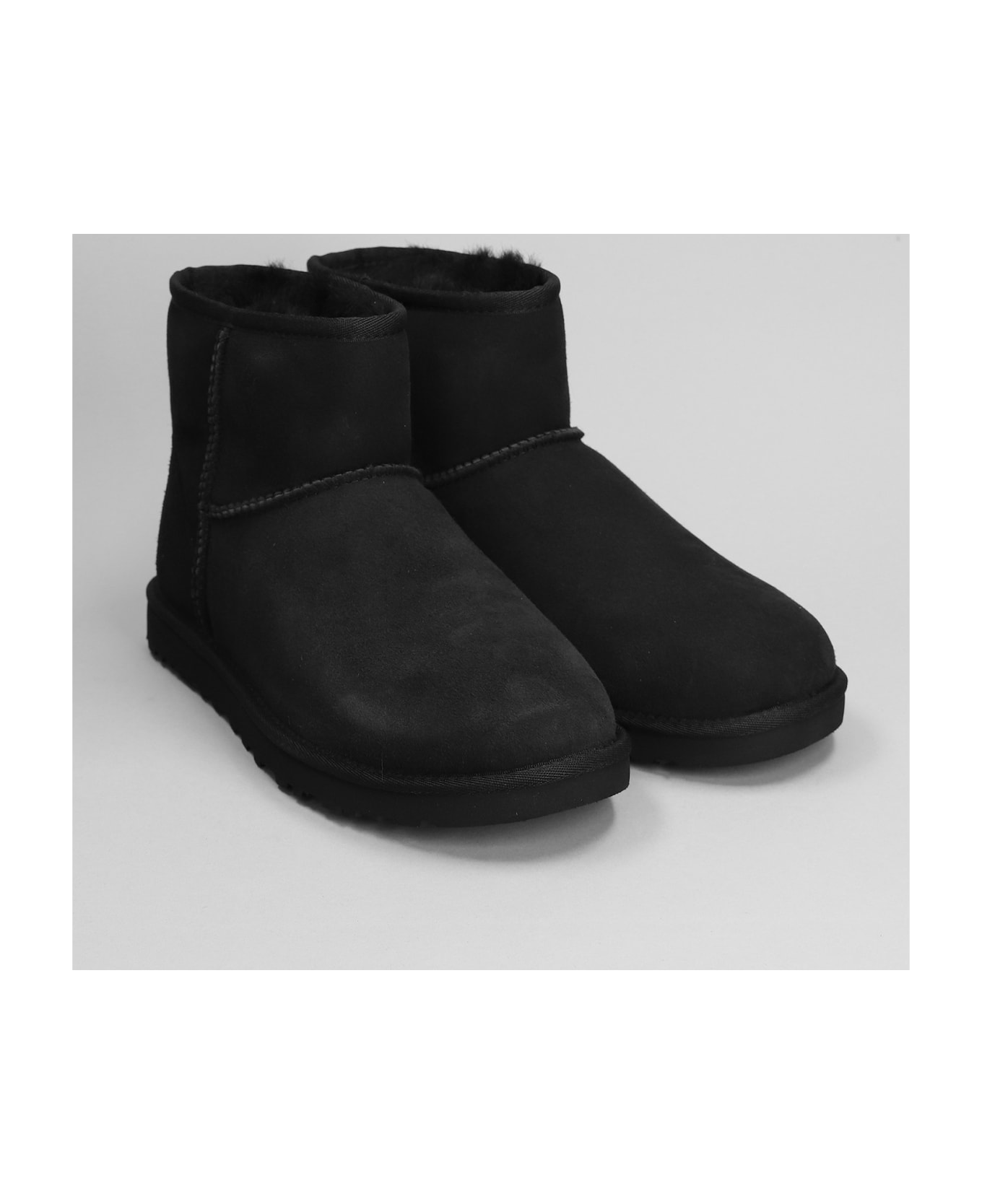 UGG Classic Mini Low Heels Ankle Boots In Black Suede - BLACK