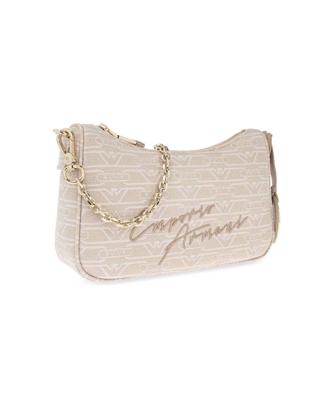 Emporio Armani Shoulder Bag With Embroidered Logo - Natural