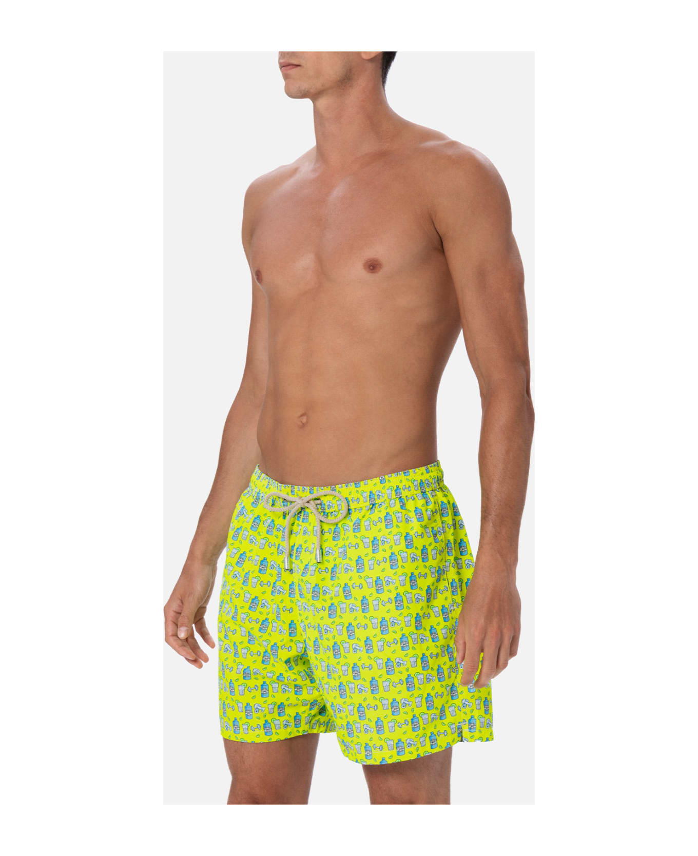 MC2 Saint Barth Man Lightweight Fabric Swim-shorts Lighting Micro Fantasy With Gym And Gin Print - YELLOW