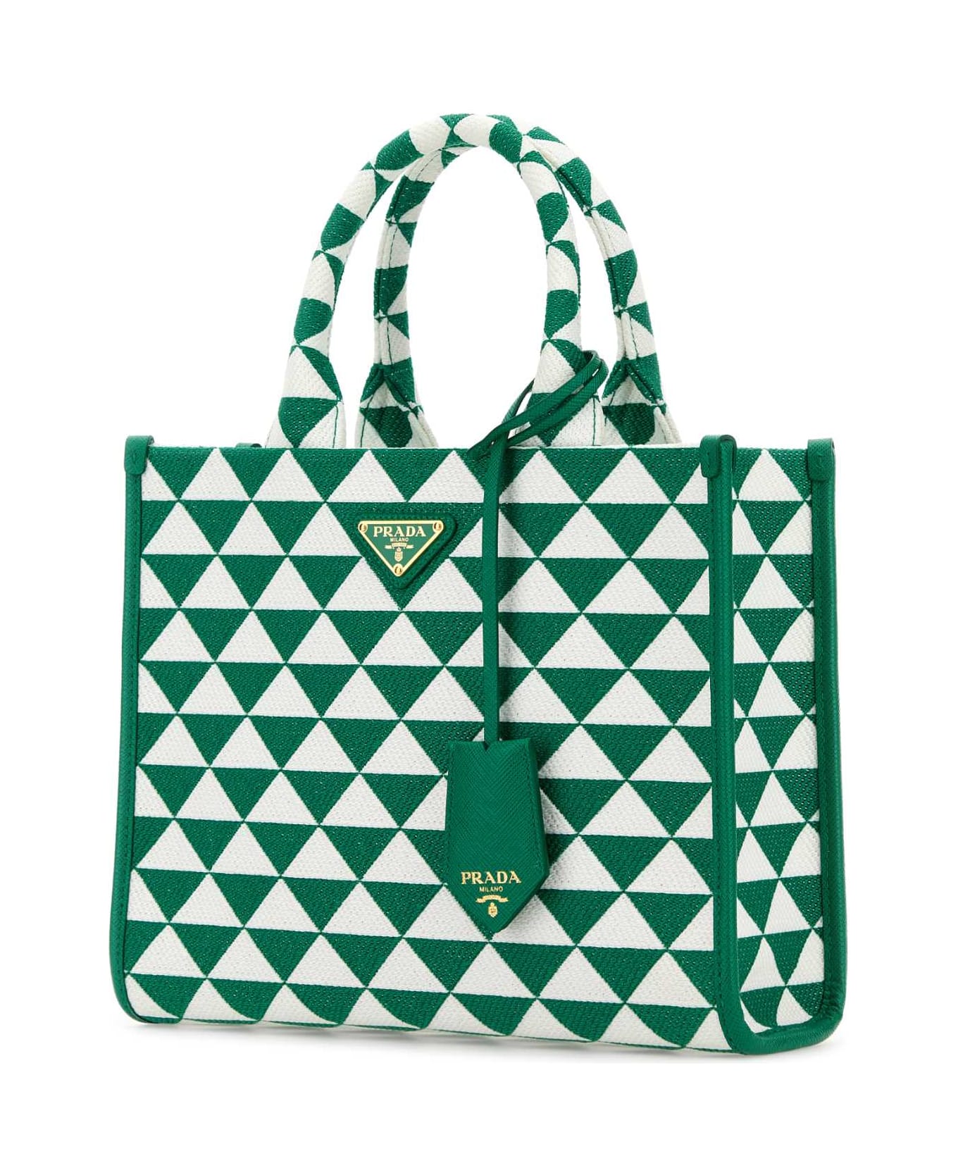 Prada Embroidered Fabric Small Symbole Shopping Bag - MANGOBIANCO