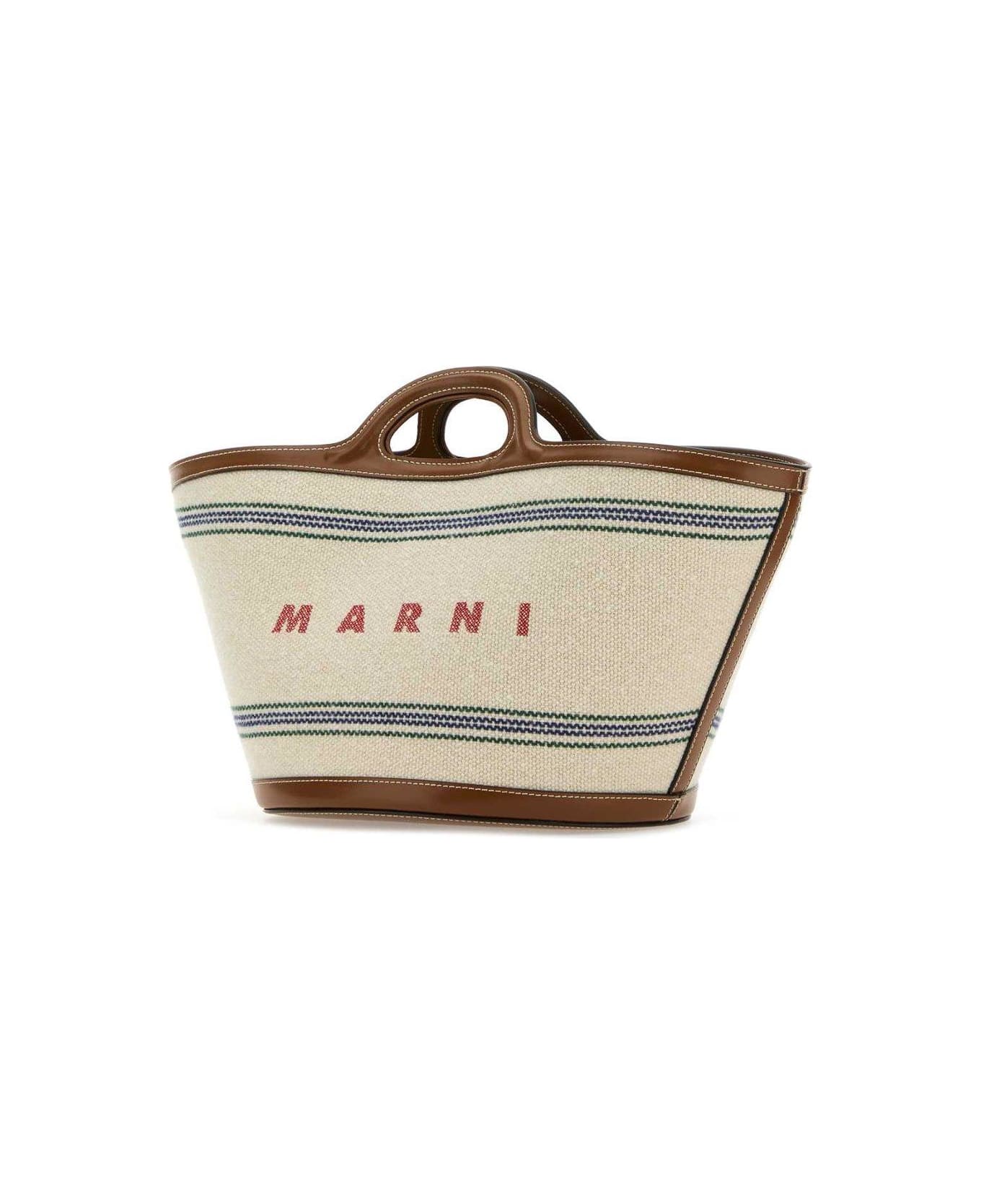 Marni Logo Detailed Striped Tote Bag
