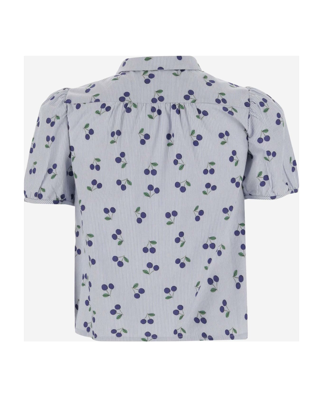 Bonpoint Cotton Shirt With Cherry Pattern - Cielo シャツ