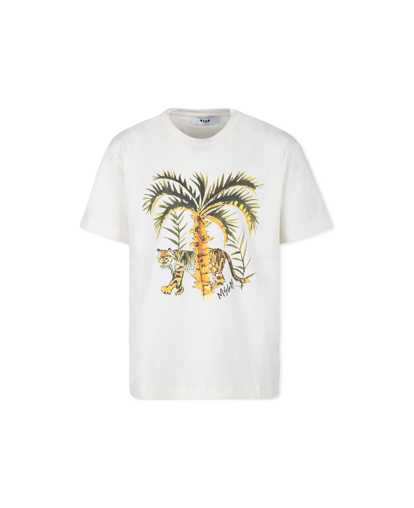 MSGM Ivory T-shirt For Boy With Tiger Print - Ivory