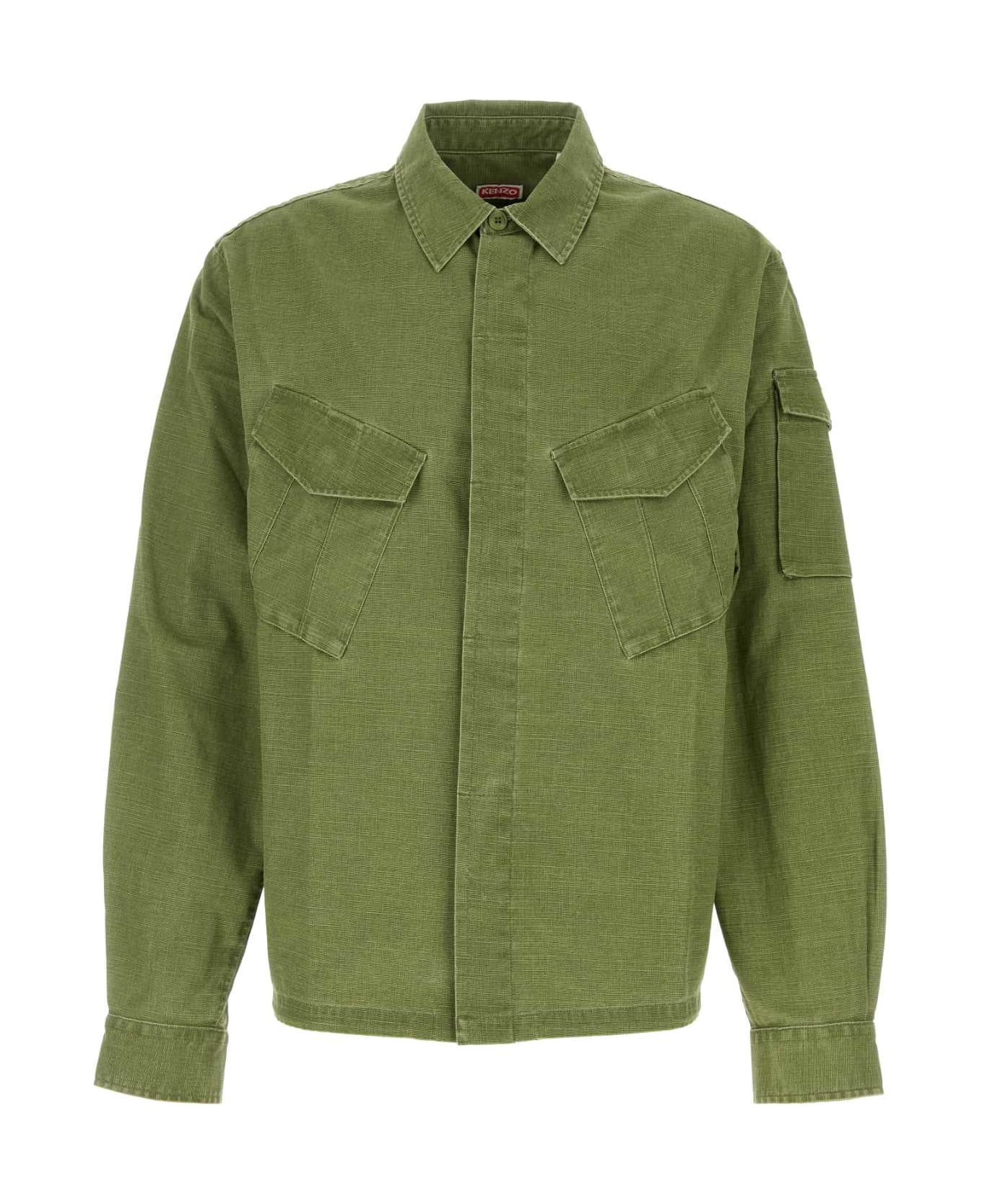 Kenzo Green Cotton Oversize Shirt - PALEKHAKI