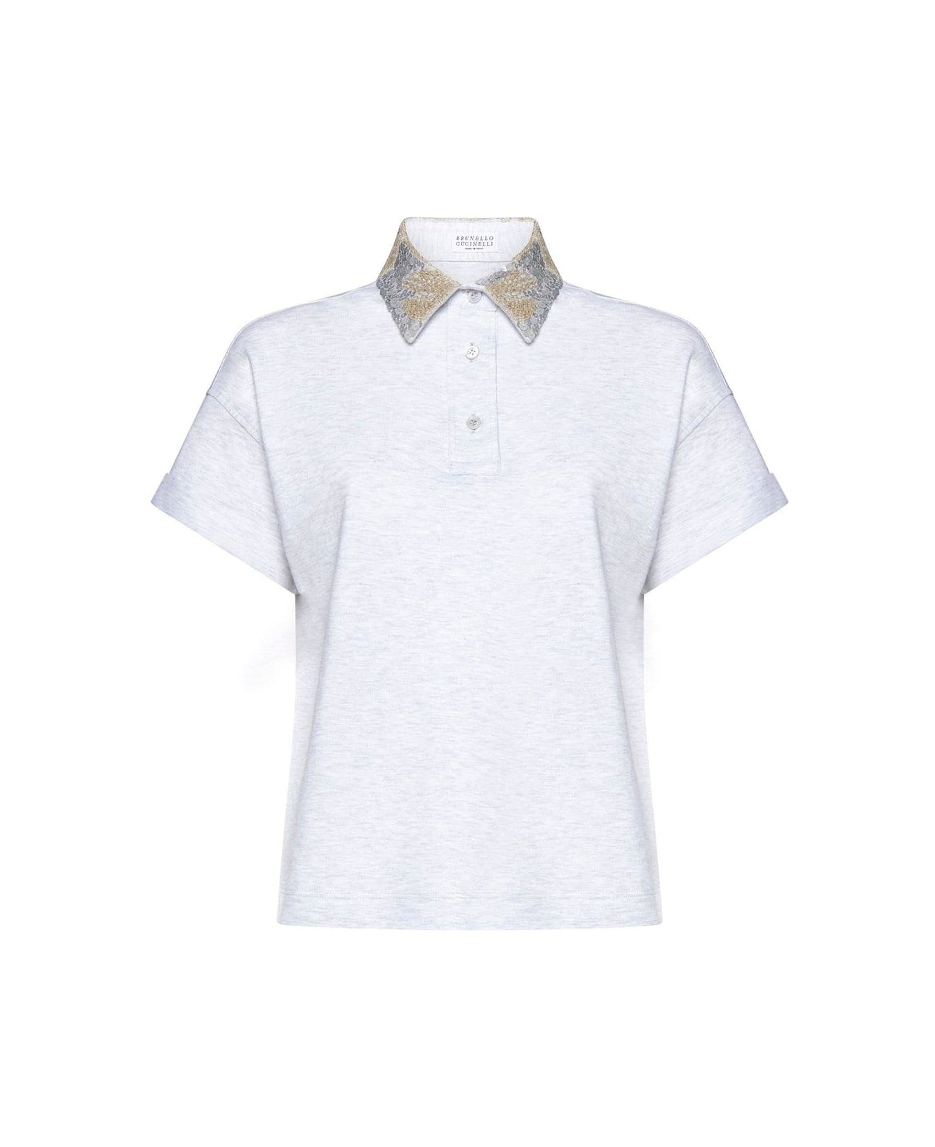 Brunello Cucinelli Sequin-embellished Polo Shirt - Pearl ポロシャツ