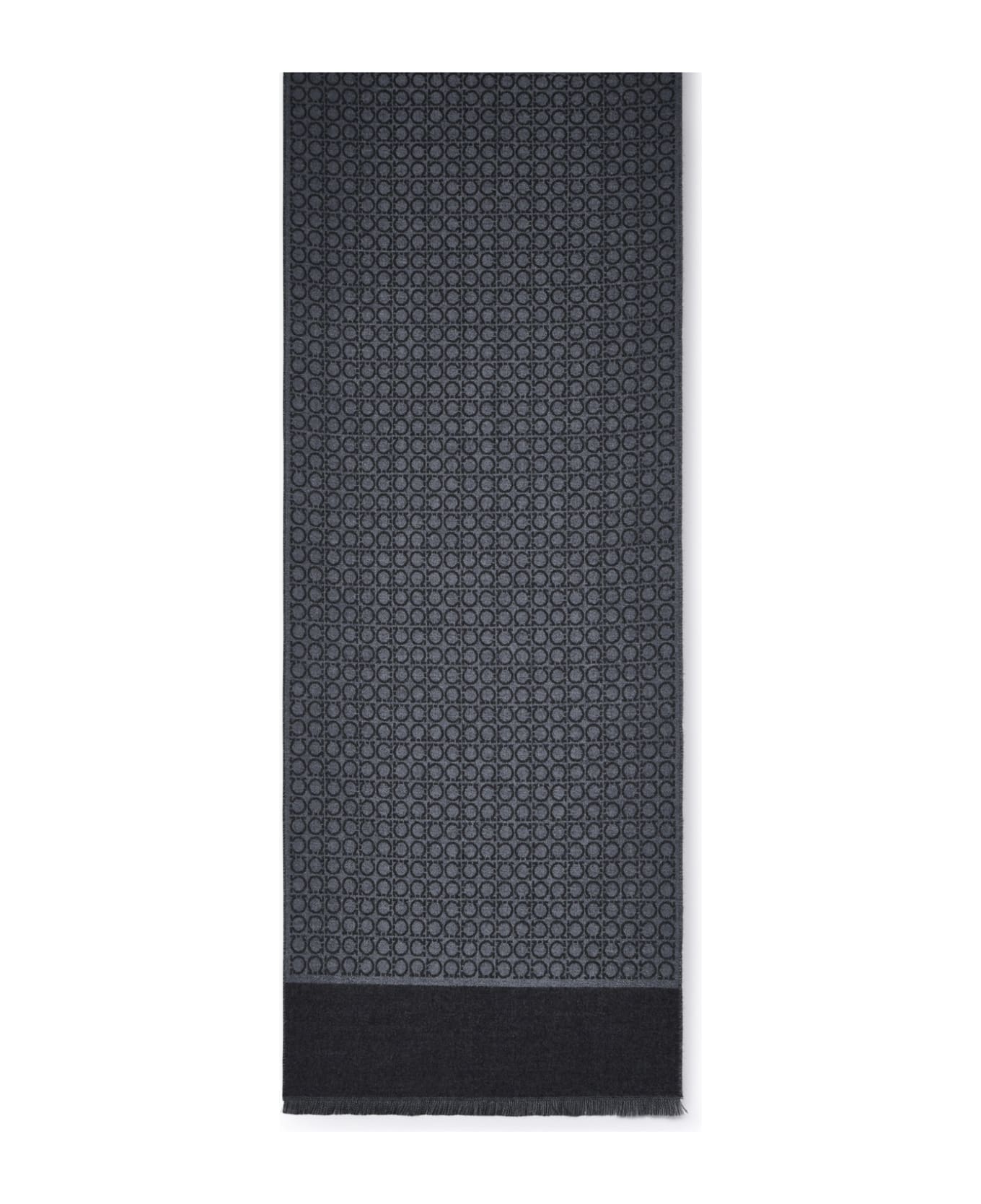 Ferragamo Gancini Scarf In Gray Wool - Grey