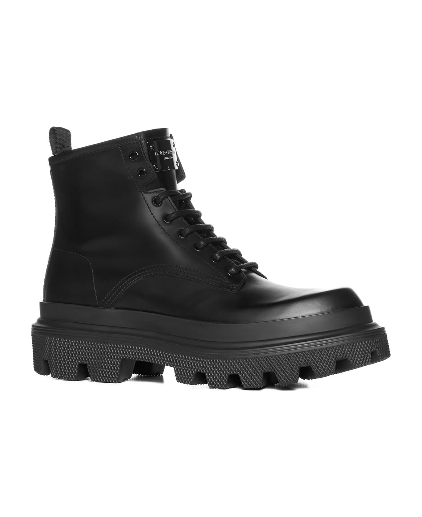 Dolce & Gabbana Ankle Boot With Logo Plaque - Nero ブーツ
