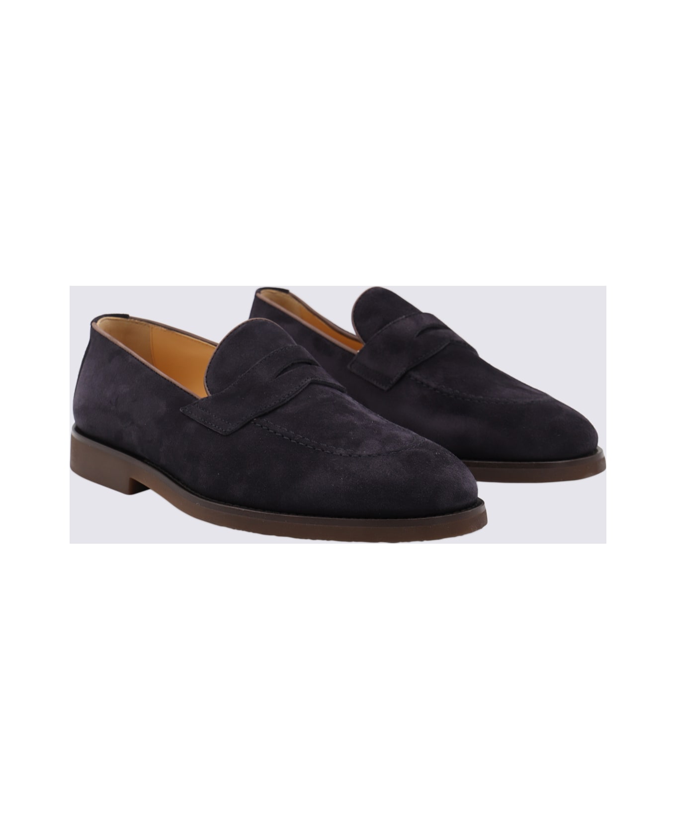 Brunello Cucinelli Navy Leather Loafers - Blue