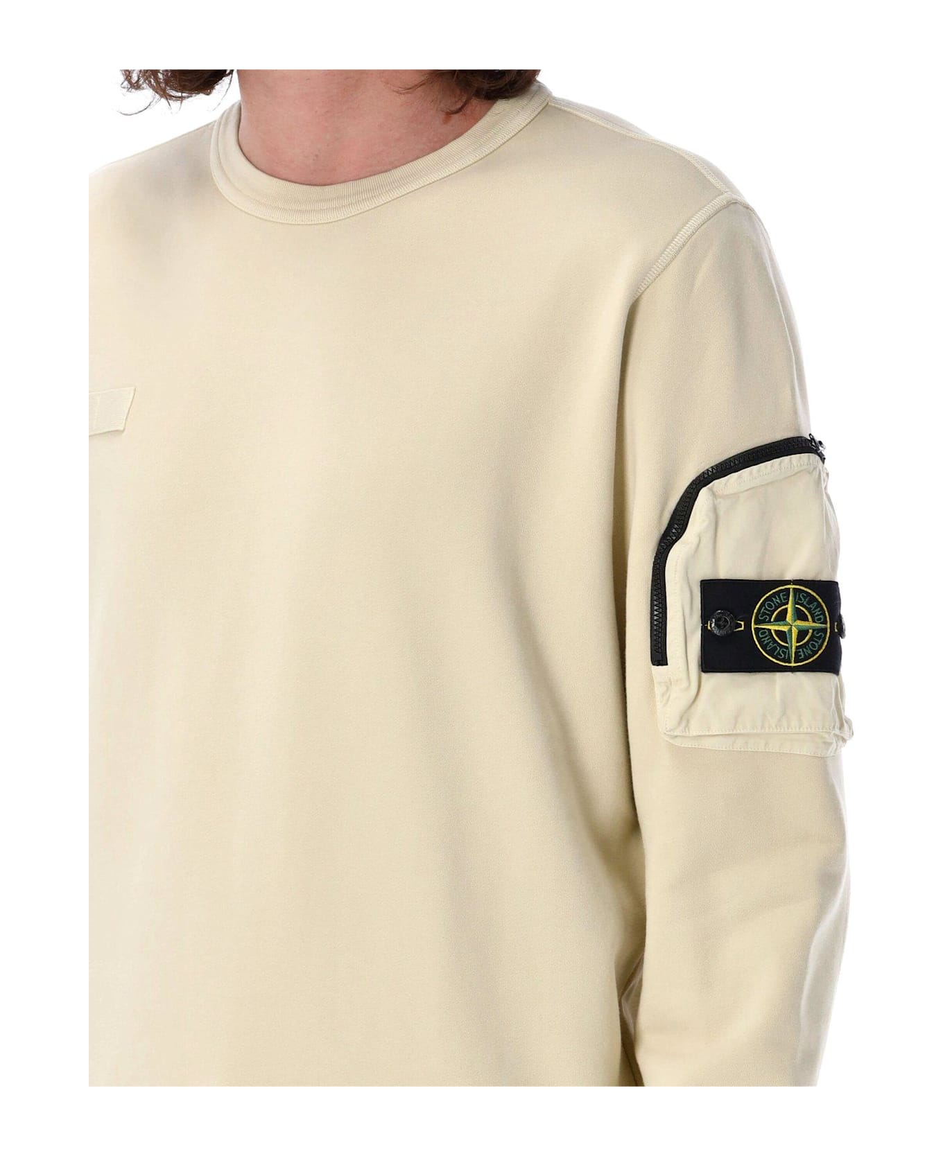 Stone Island Compass Patch Crewneck Sweatshirt - Sand