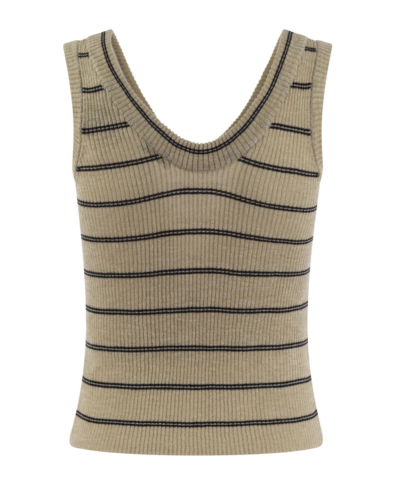 Brunello Cucinelli Sparkling Linen And Cotton Ribbed Knit Top - Rope