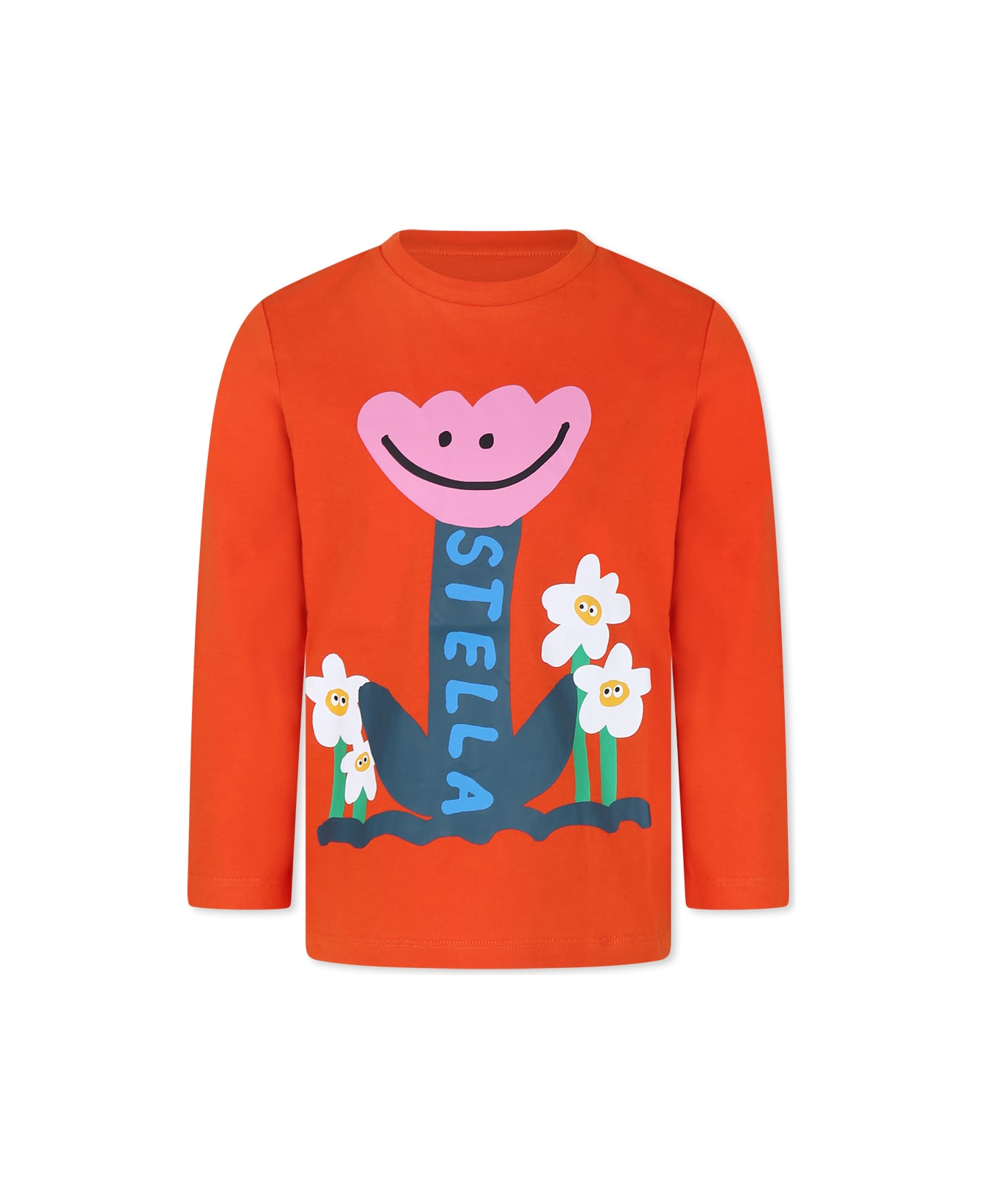 Stella McCartney Kids Orange T-shirt For Girl With Flowers - Orange