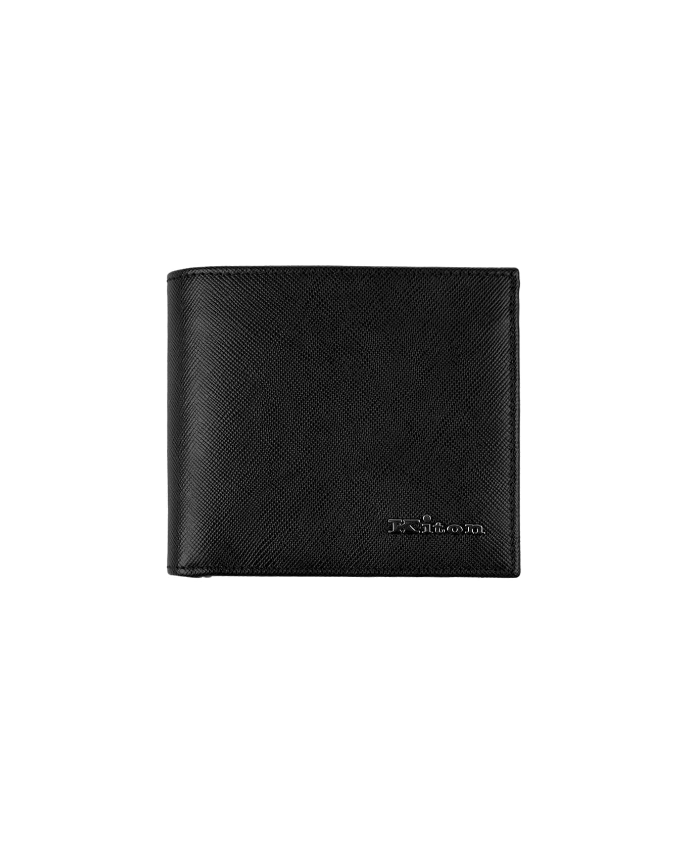 Kiton Black Leather Wallet With Logo - Black 財布