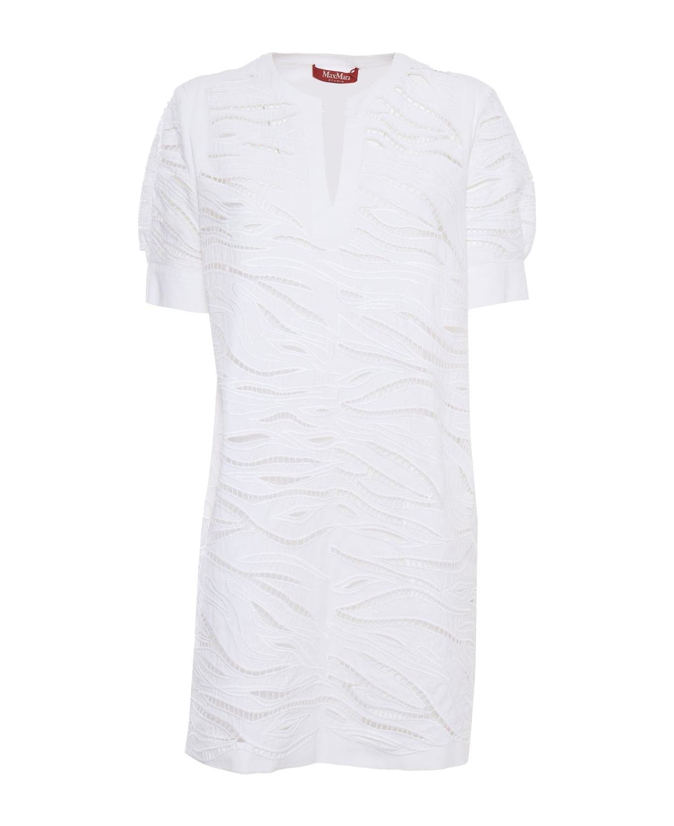 Max Mara Studio V-neck Short-sleeved Midi Dress Max Mara Studio - WHITE ワンピース＆ドレス