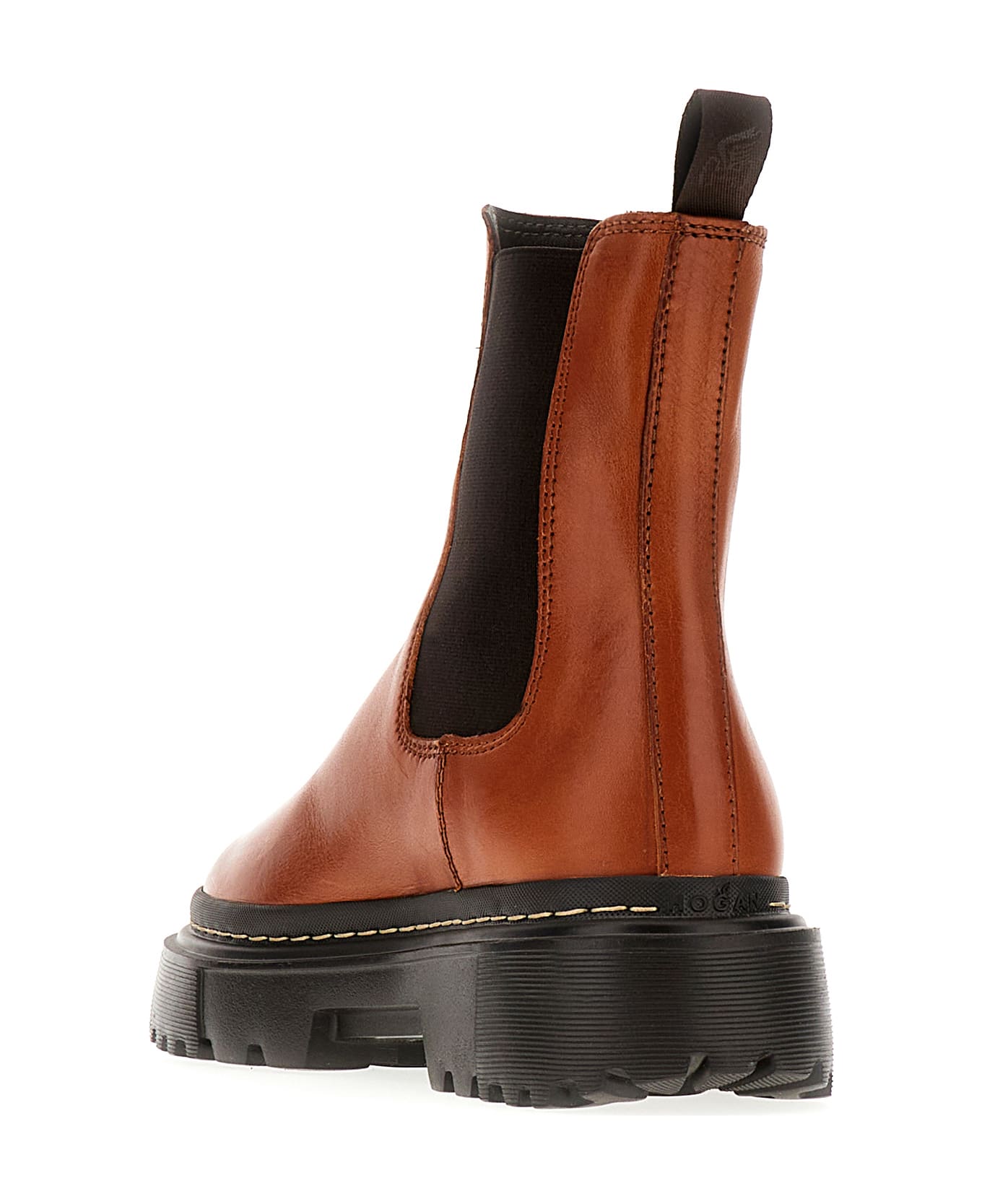 Hogan Cognac Leather H648 Ankle Boots - CUOIO SCURO