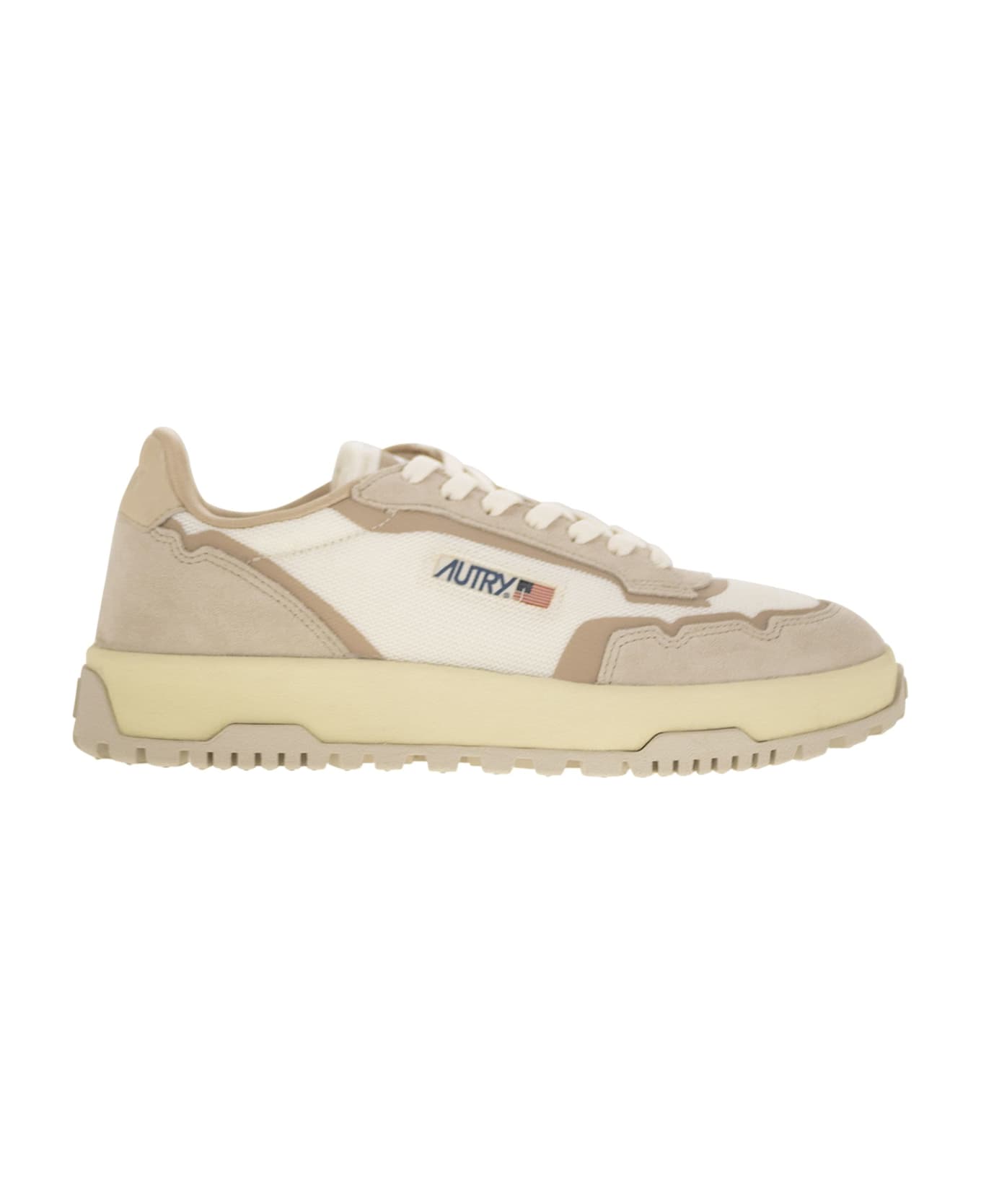Autry Wildpace - Fabric And Suede Trainers - White/sand