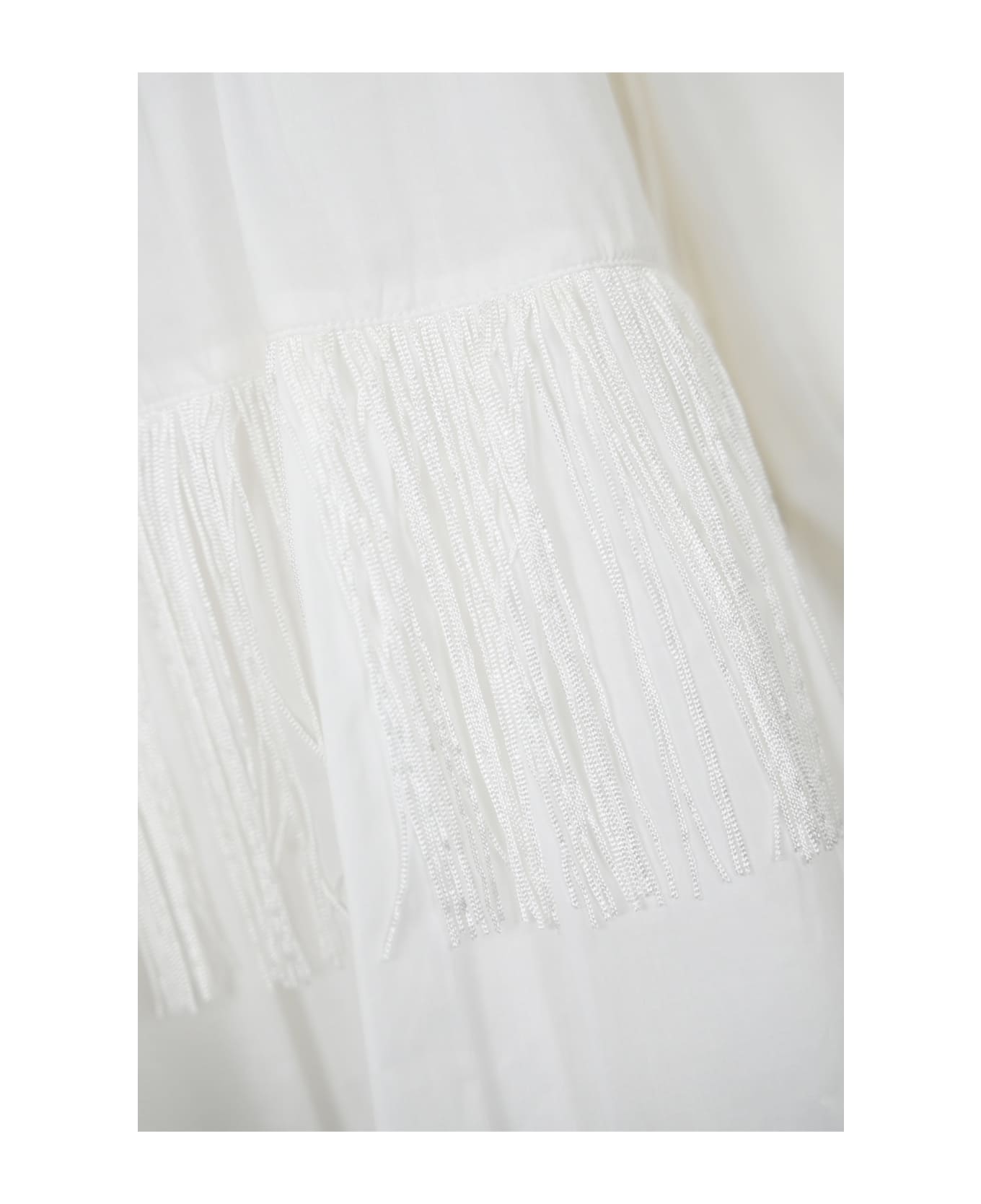 Pinko Muslin Dress With Fringes - Bianco