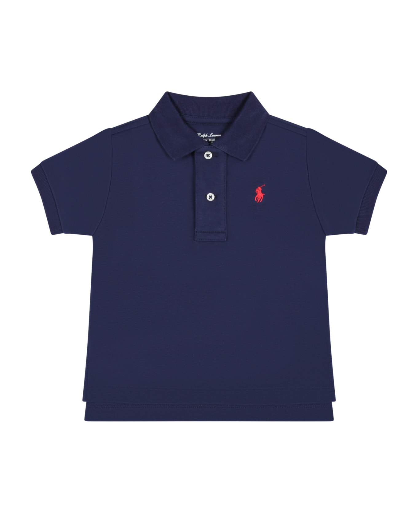 Ralph Lauren Blue Polo-shirt For Baby Boy With Iconic Red Pony - Blue