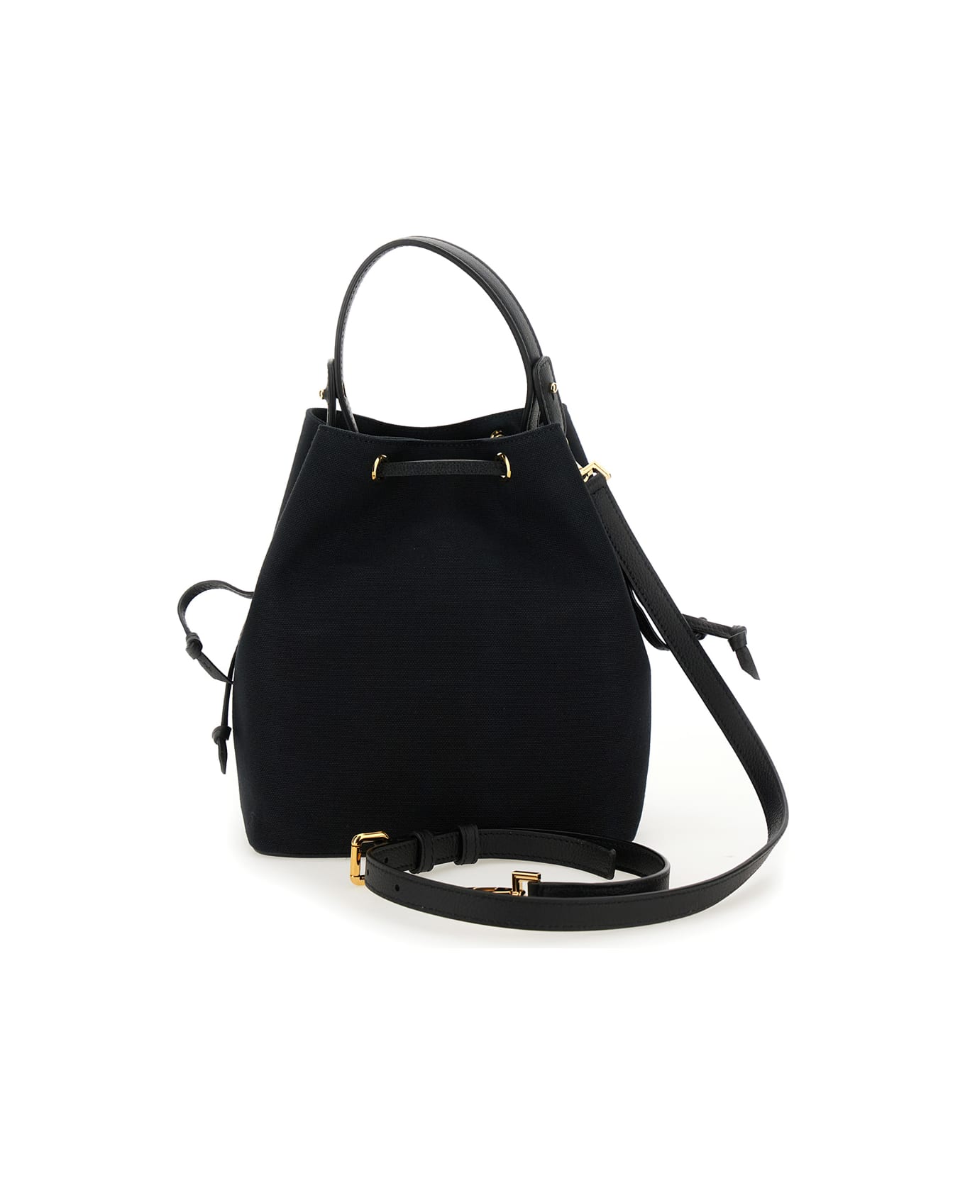 Versace 'la Medusa' Black Bucket Bag With Maxi Logo Lettering And Medusa Motif In Canvas Woman - Black