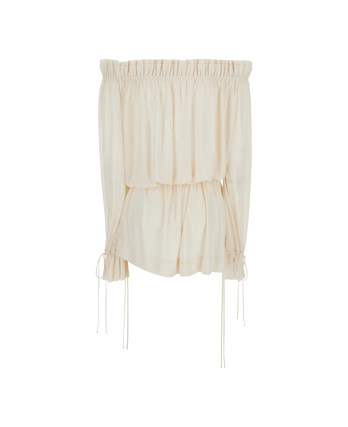 Saint Laurent White Off-shoulder Dress With Tight Waist In Viscose Woman - White
