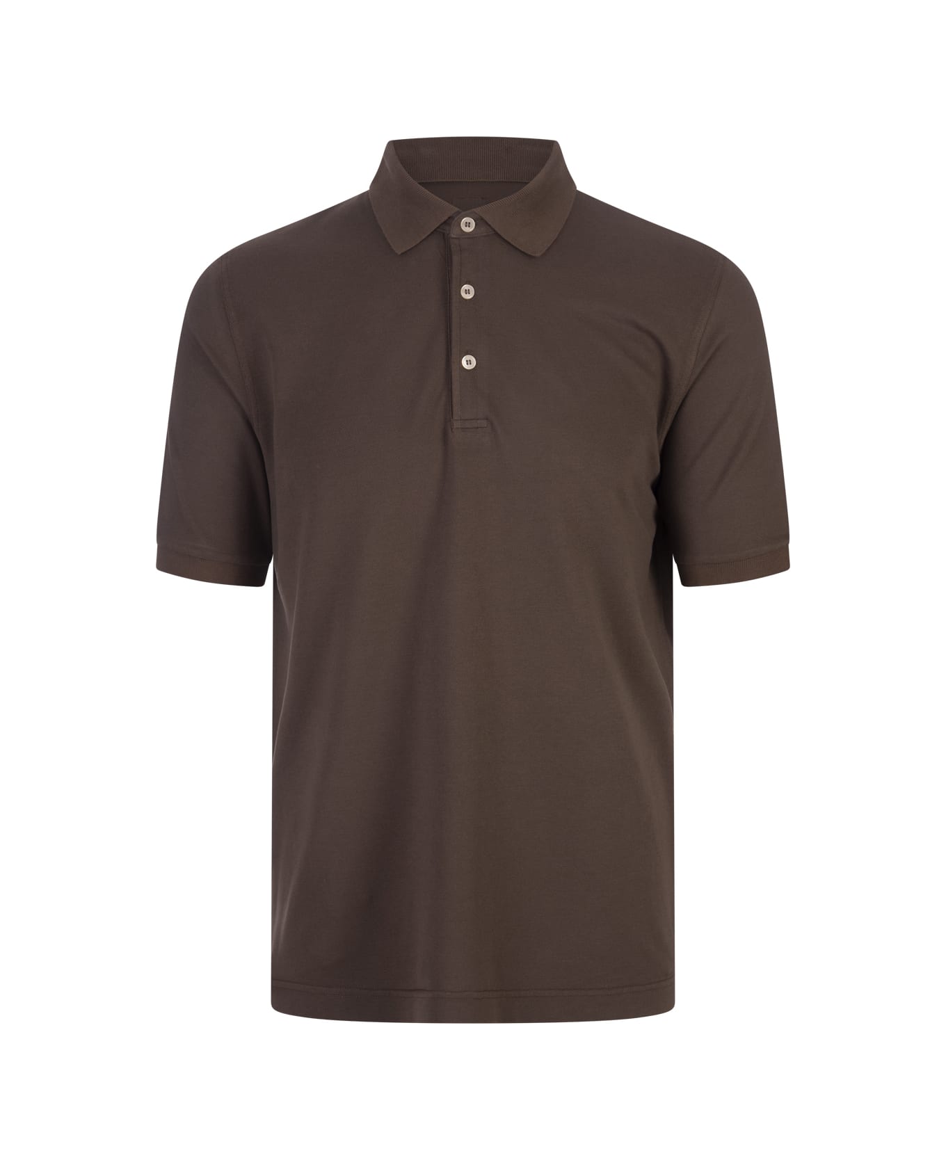 Fedeli Brown Cotton Pique Polo Shirt - Brown