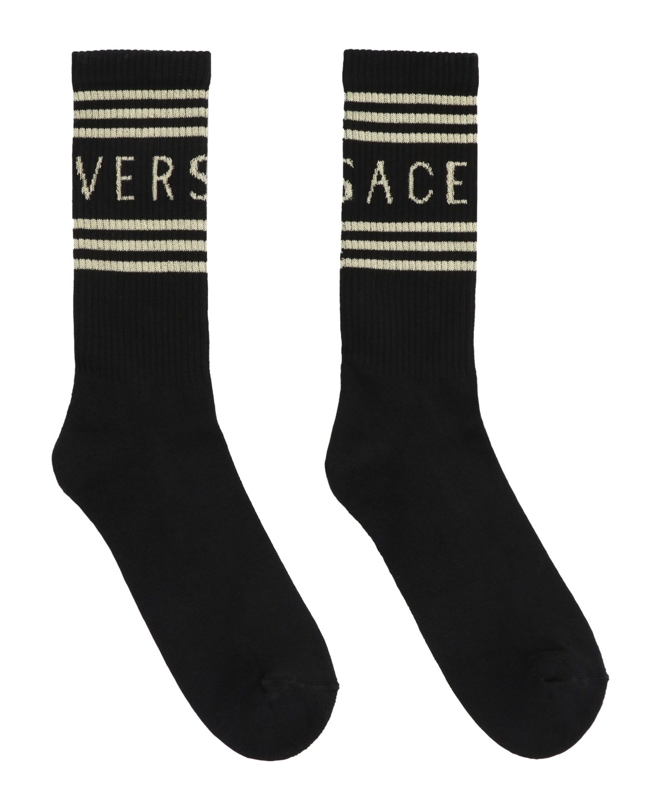 Versace Cotton Socks With Logo - black 靴下