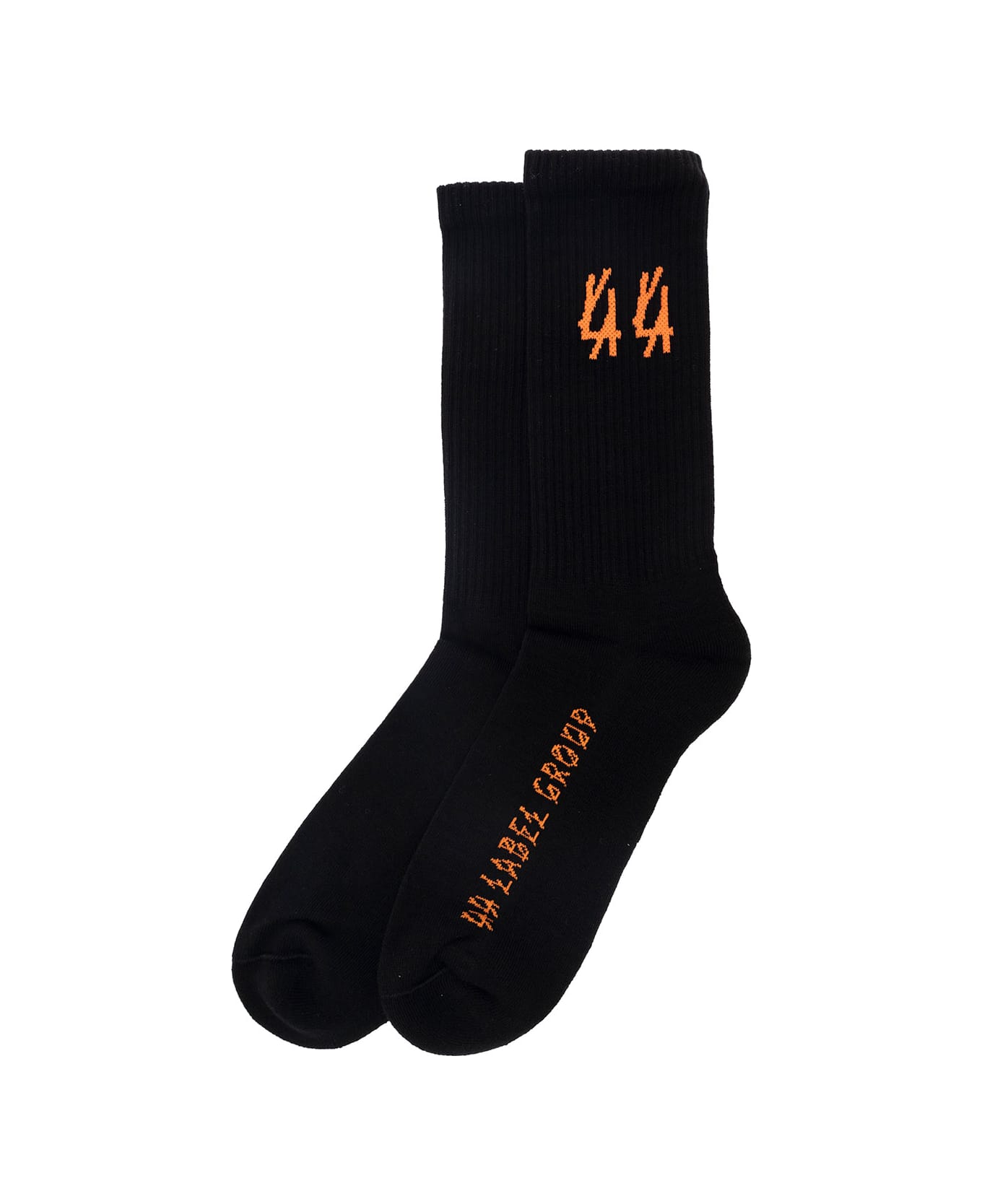 44 Label Group Black Socks With Contrasting Logo Detail In Cotton Blend Man - Black