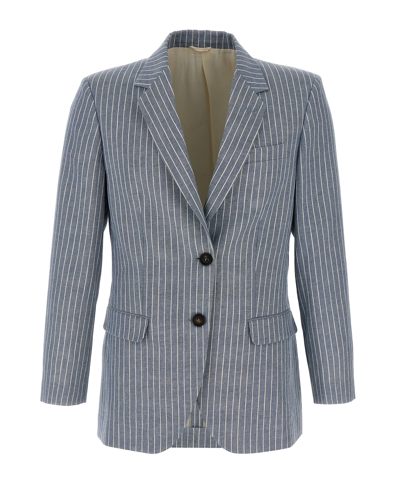Brunello Cucinelli Pinstripe Twill Blazer - Light Blue
