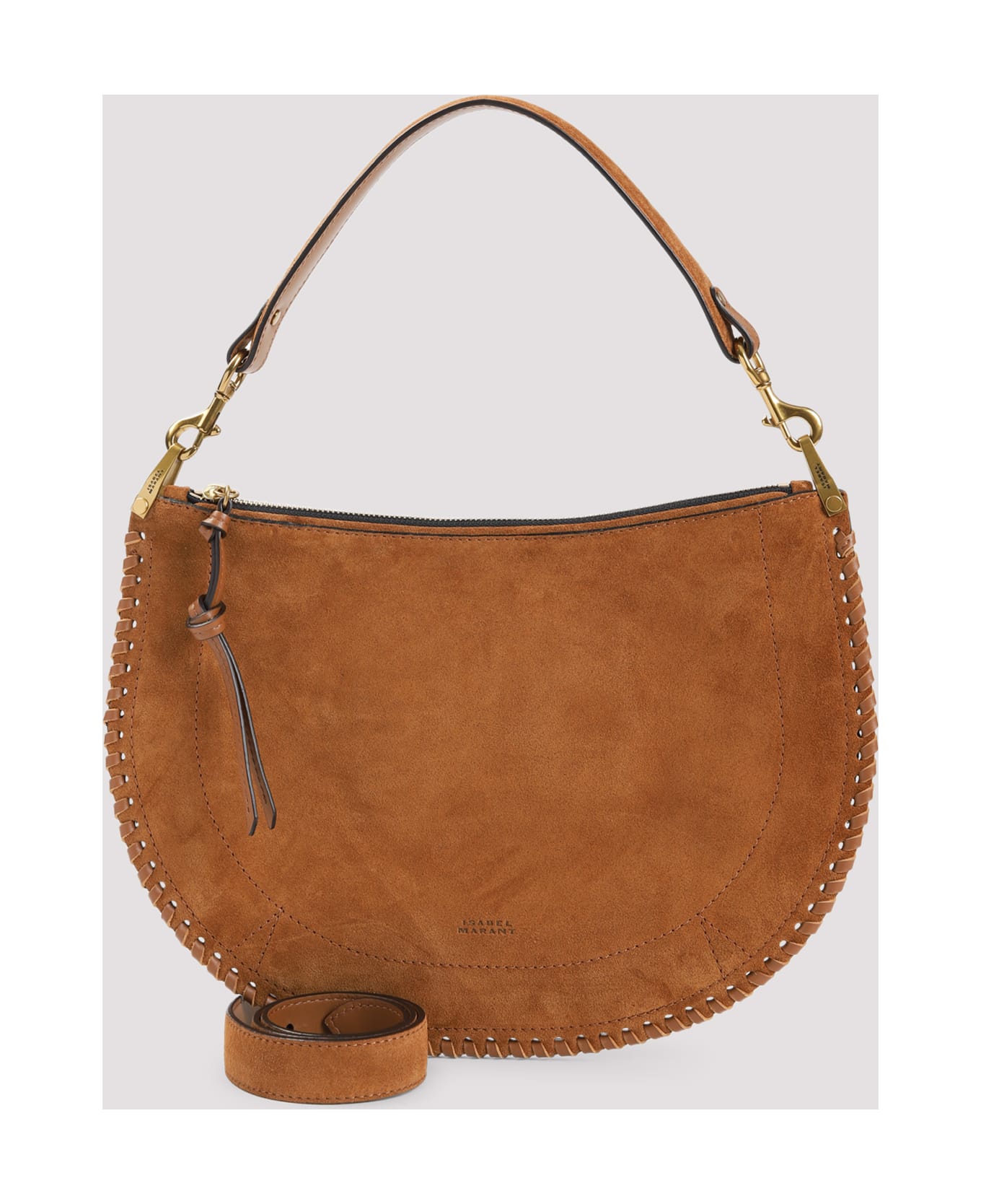Isabel Marant Oskan Soft Zip Shoulder Bag In Brown Suede - Co Cognac